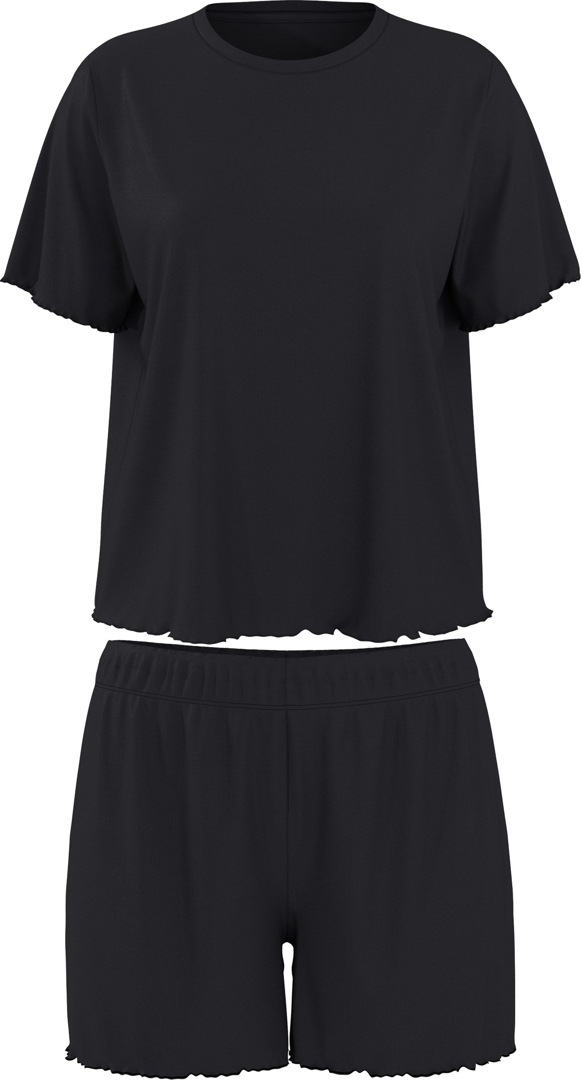 esmara® Damen Shorty Pyjama Rippe (Schwarz, L (44/46))