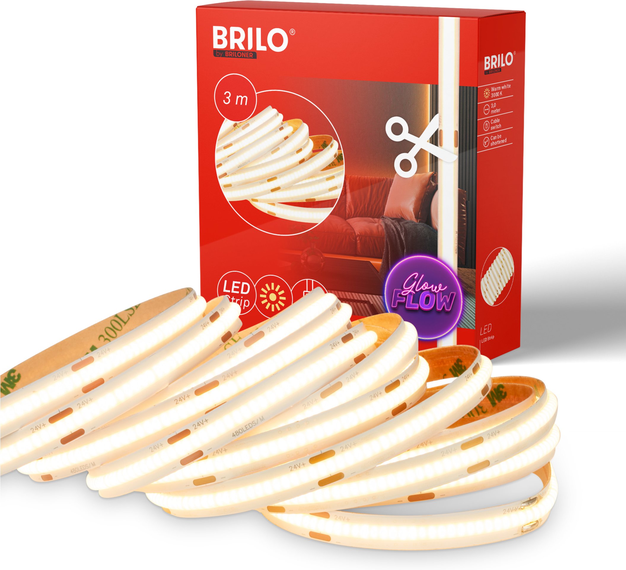 Briloner Stripe COB LED Flexband 3m (warmweiß)