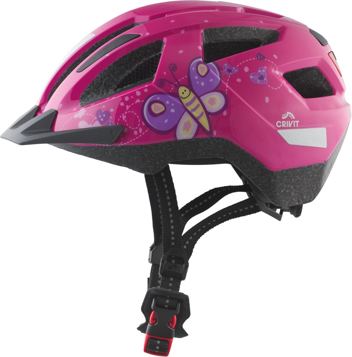 CRIVIT Kinder Fahrradhelm mit Rearlight (Schmetterling/pink)