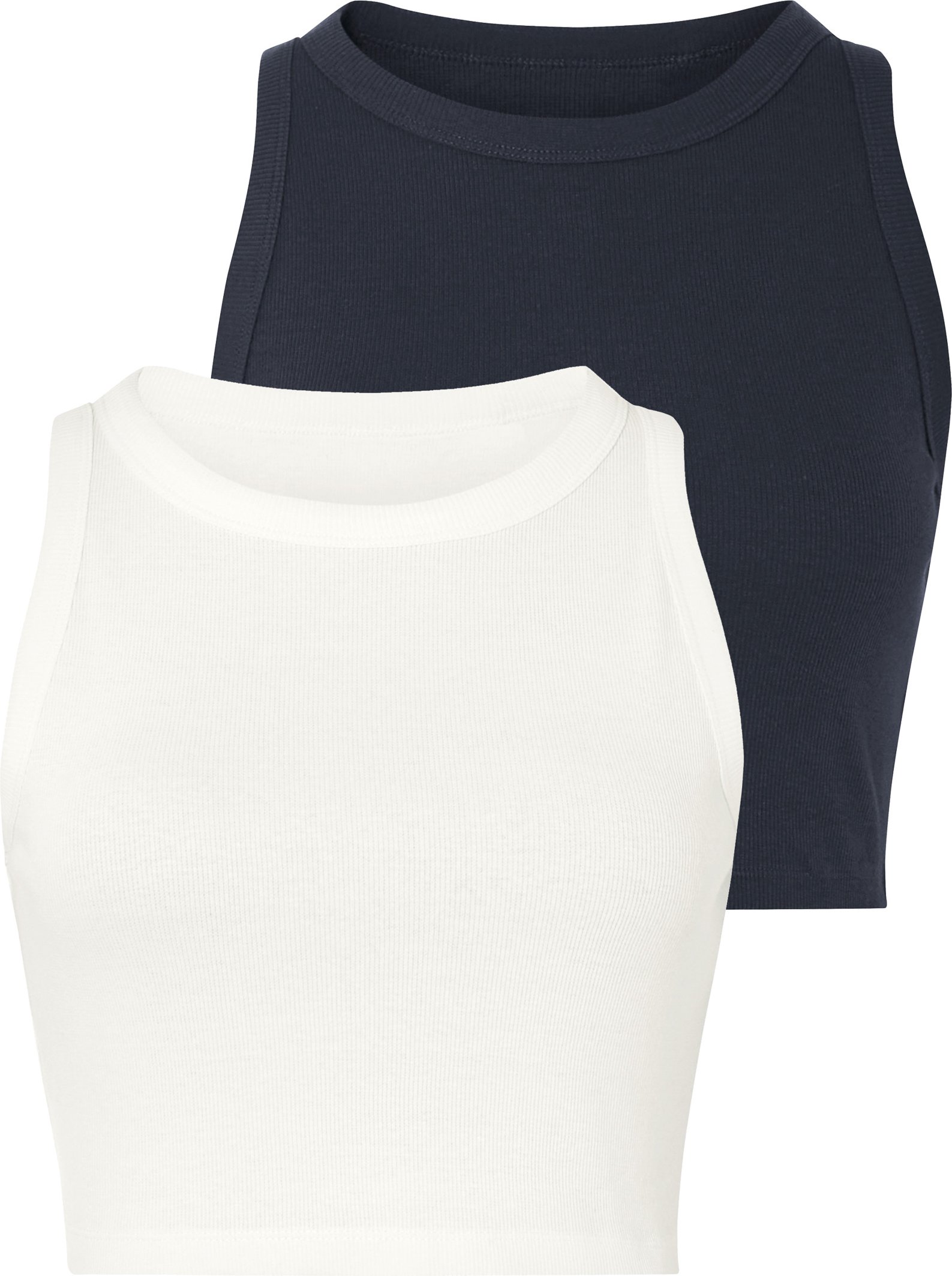 Thumbnail - esmara® Damen Top cropped Rippe, 2 Stück (weiß/navy, L (44/46))