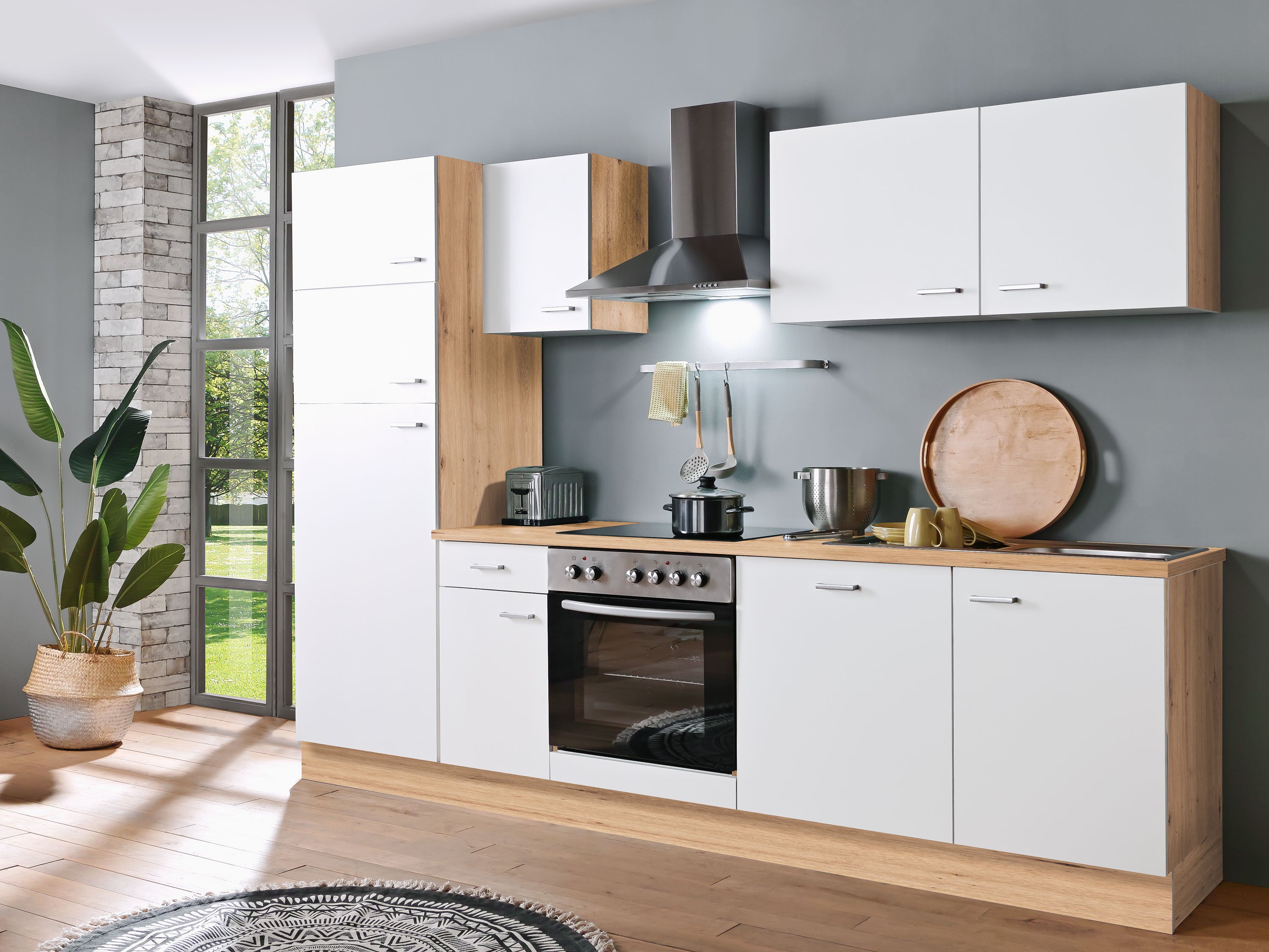 Menke Küchenblock Classic 1 (mit Geschirrspüler, 280 cm, Artisan, Weiß, frei Verwendungsstelle)