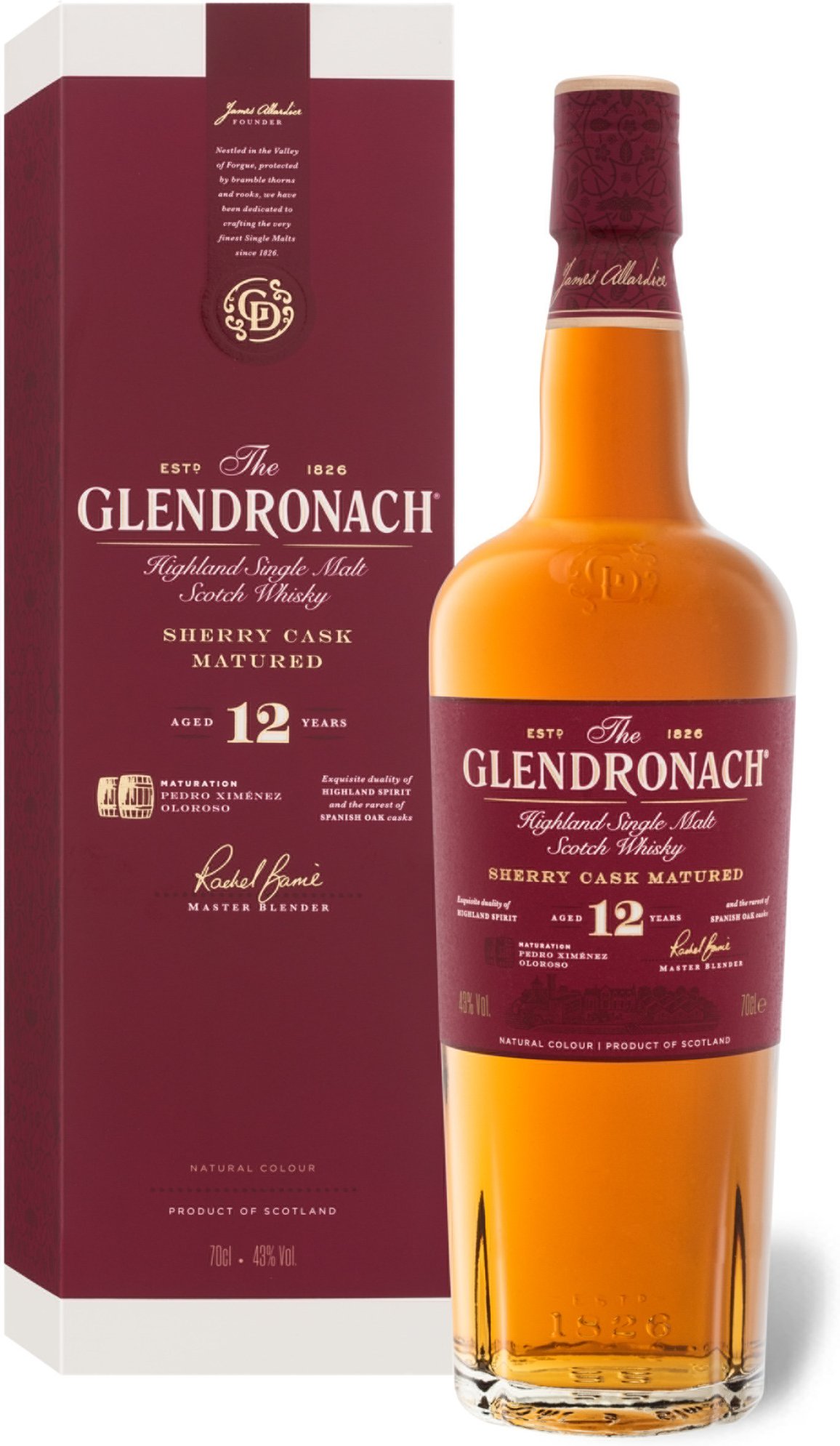 Glendronach Highland Single Malt Scotch Whisky 12 Jahre mit Geschenkbox 43% Vol