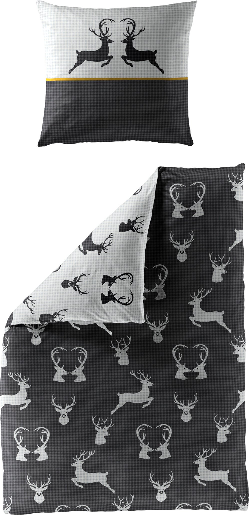 Bierbaum Feinbiber Bettwäsche Hirsche (Schwarz, 135 x 200 cm)