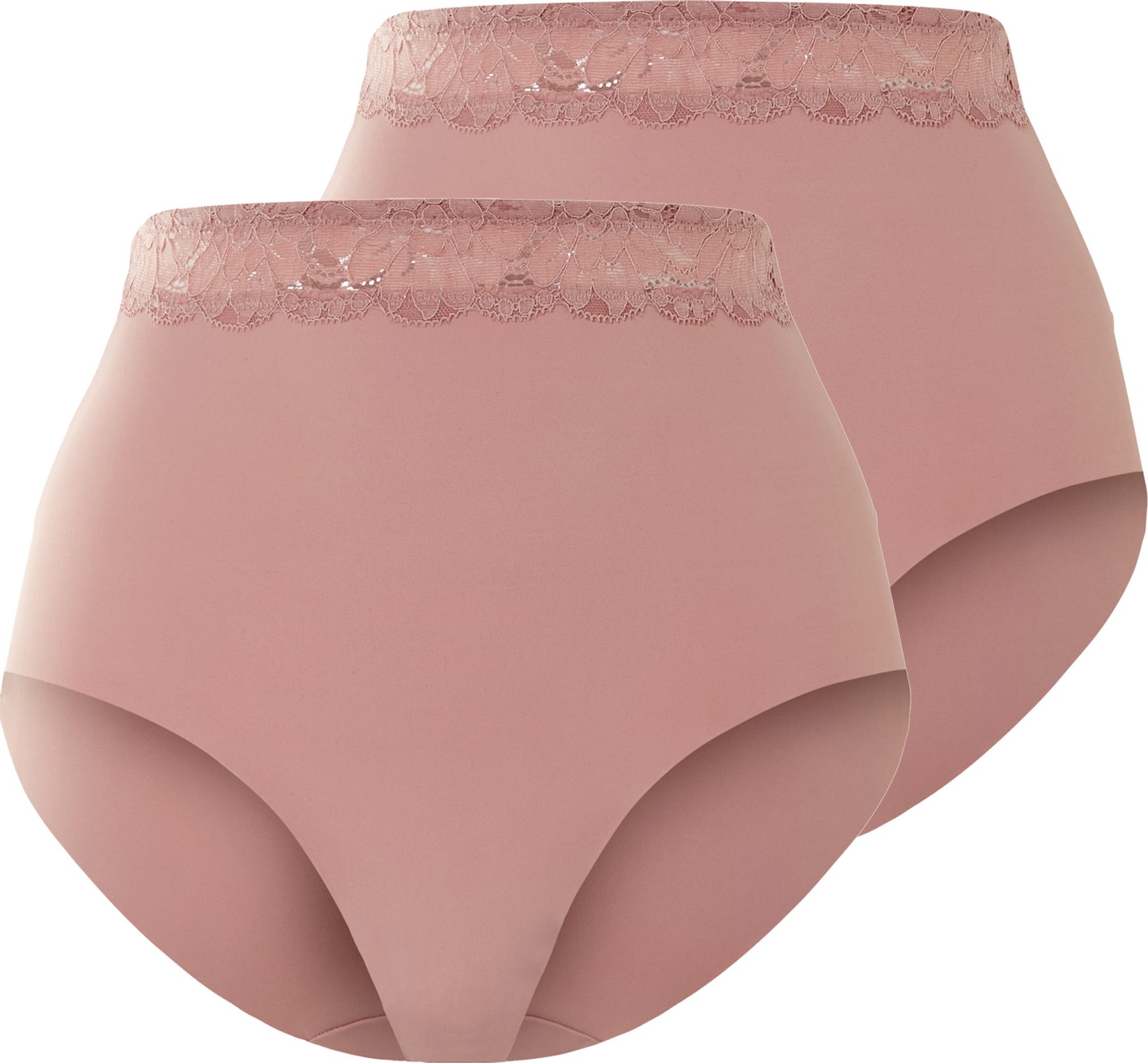 esmara® Damen Slip hohe Taille mit Spitze, 2 Stück (Rose, S(36/38))
