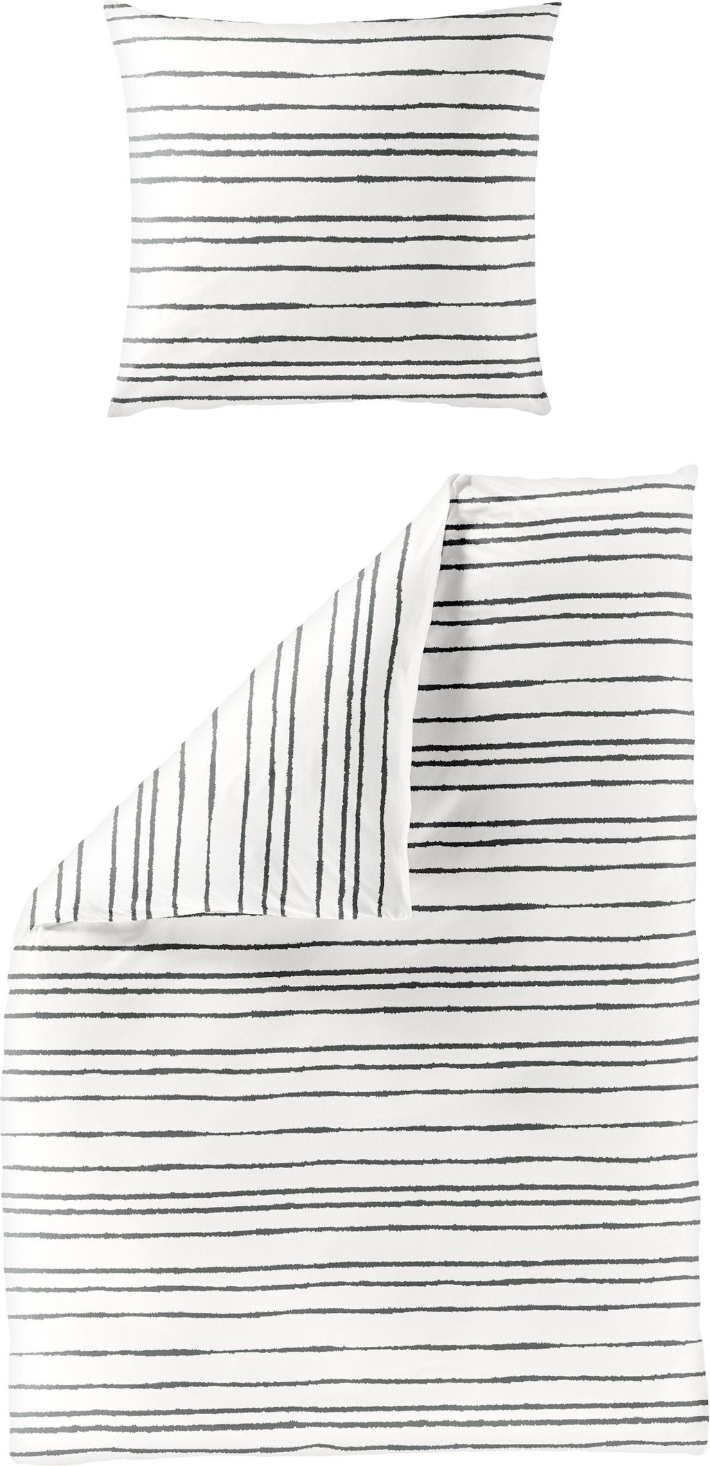 Bierbaum Bettwäsche Blumenprint Basic (grau/weiß gestreift, 155 X 220 CM)