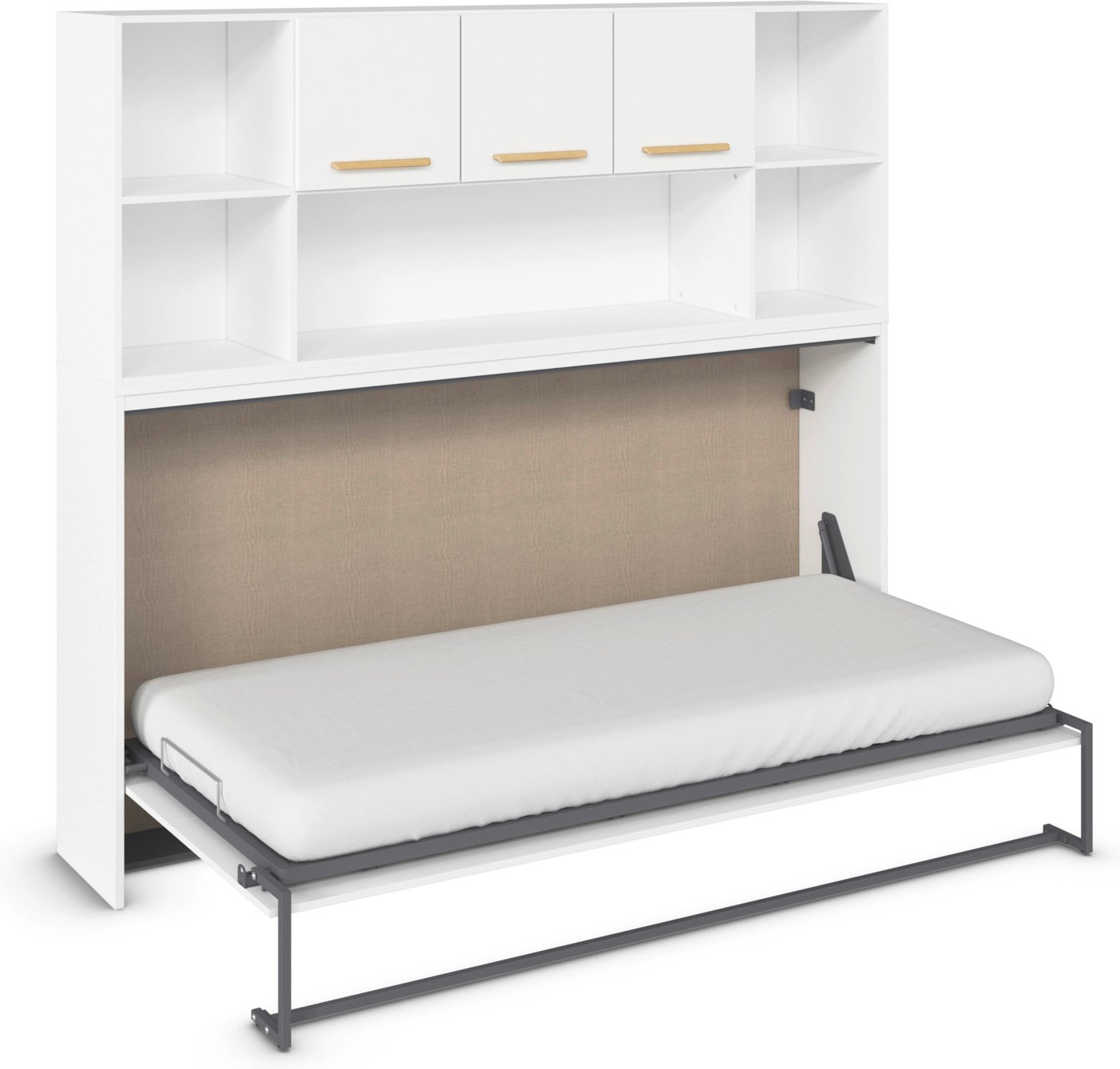 rauch ORANGE ALBERO Querklappbett (mit Regalelement, weiß, Griffe Eiche Massivholz, 214 x 197 cm)