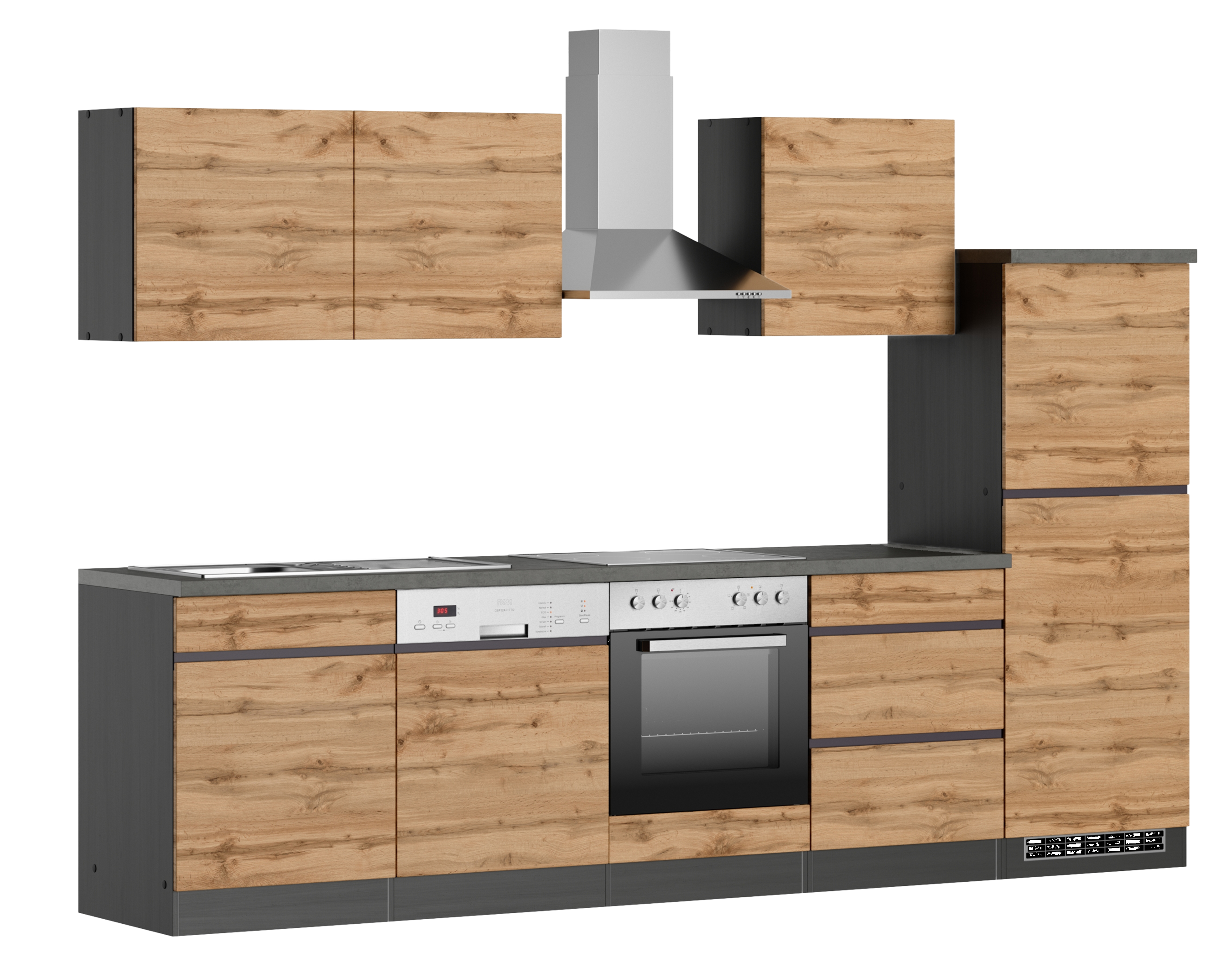 HELD Berlin Küchenzeile (Breite 300 cm, grafit/ wotaneiche)