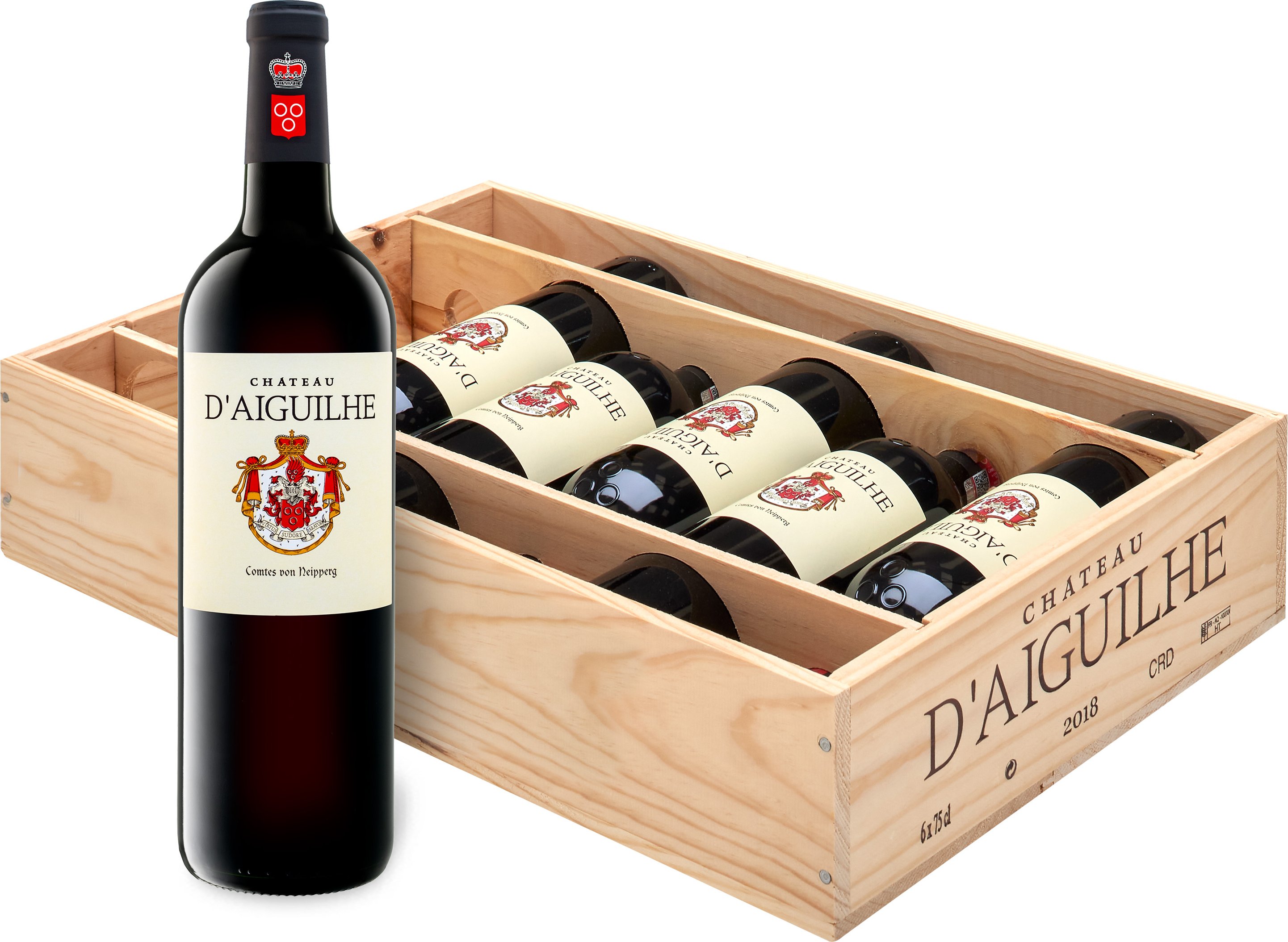 Thumbnail - 6 x 0,75-l-Flasche Château d'Aiguilhe Castillon Côtes de Bordeaux, Rotwein 2020 - Original-Holzkiste
