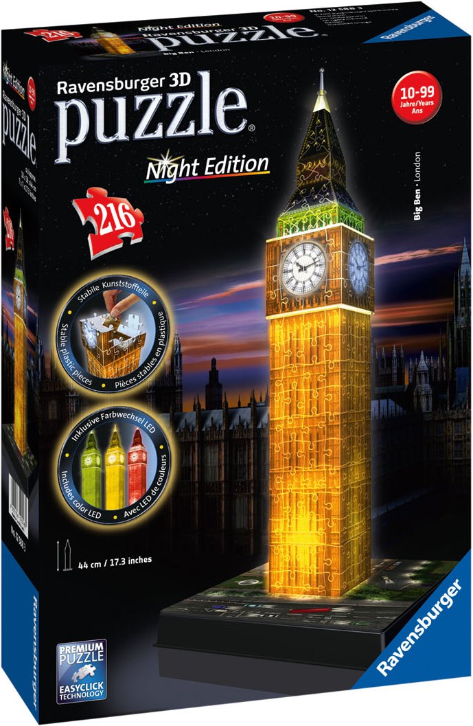 Ravensburger 3D Puzzle Gebäude leuchtend (Big Ben bei Nacht)