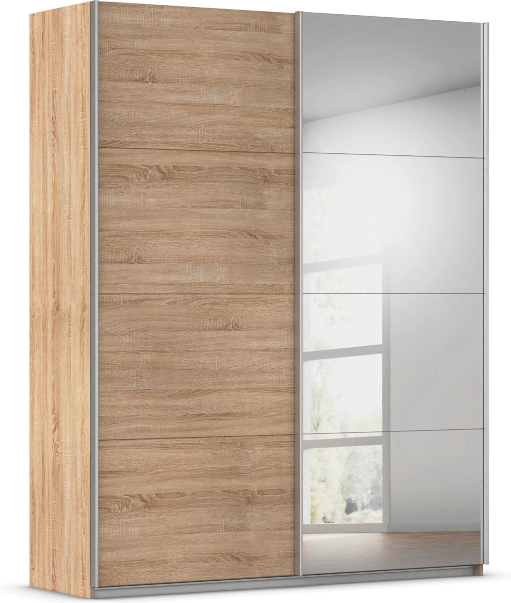 rauch ORANGE Quadra Schwebetürenschrank mit Spiegelelementen (Classic-Zubehör, Korpus: Eiche, 181 x 230 cm)