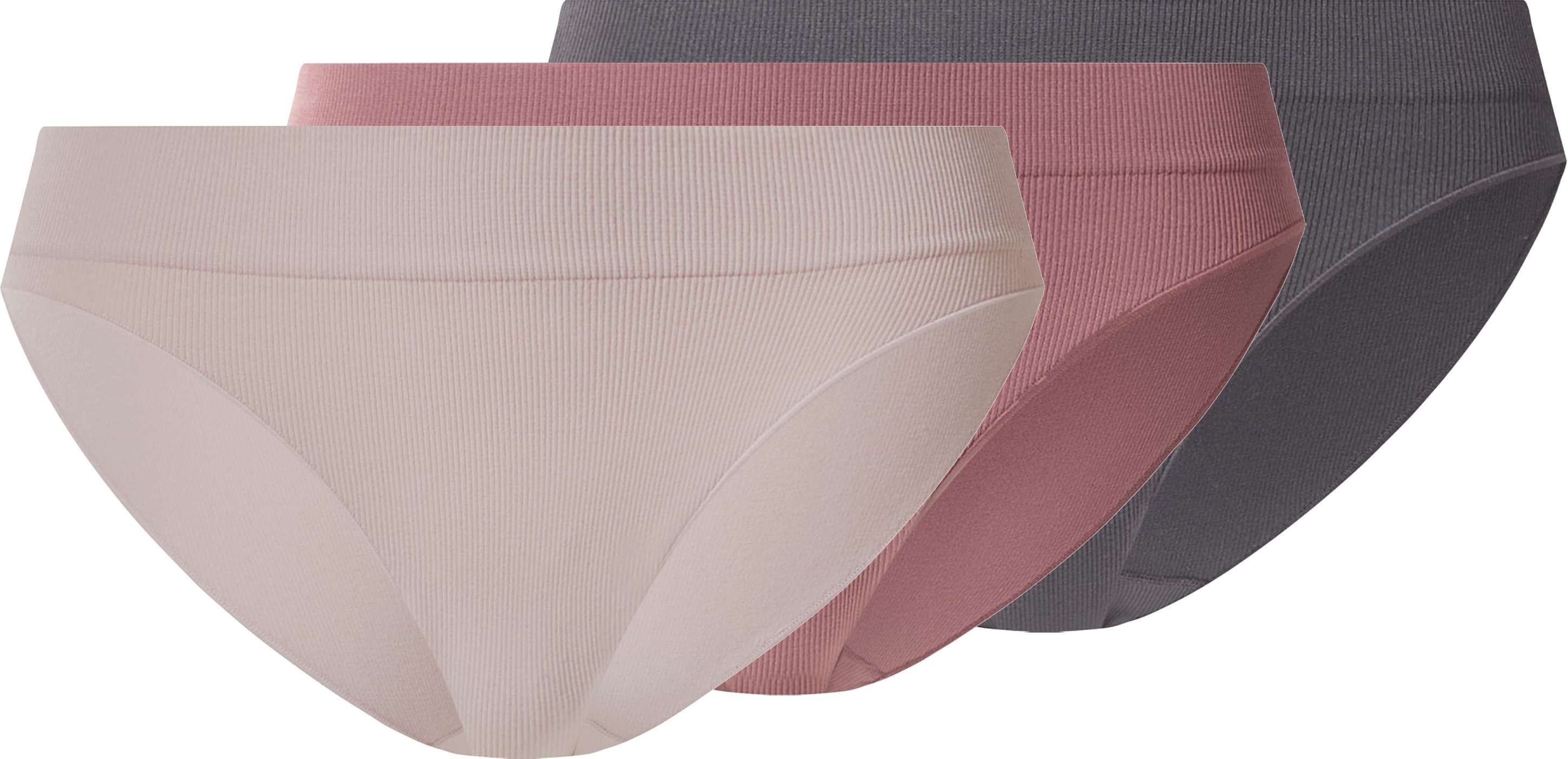 esmara® Damen Slip Rippe Seamless , 3 Stück (grau/rose/beige, M(40/42))