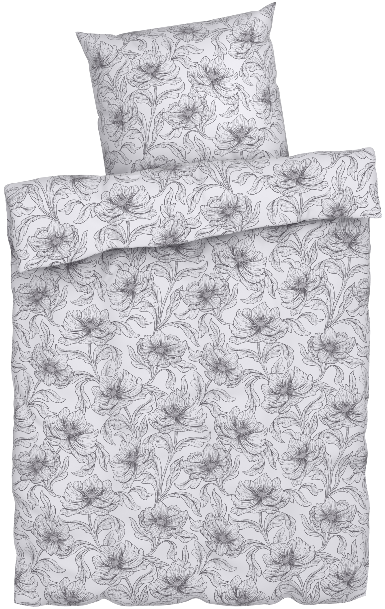 LIVARNO home Edel-Renforcé-Bettwäsche, 135 x 200 cm (Blumen/weiß/grau)