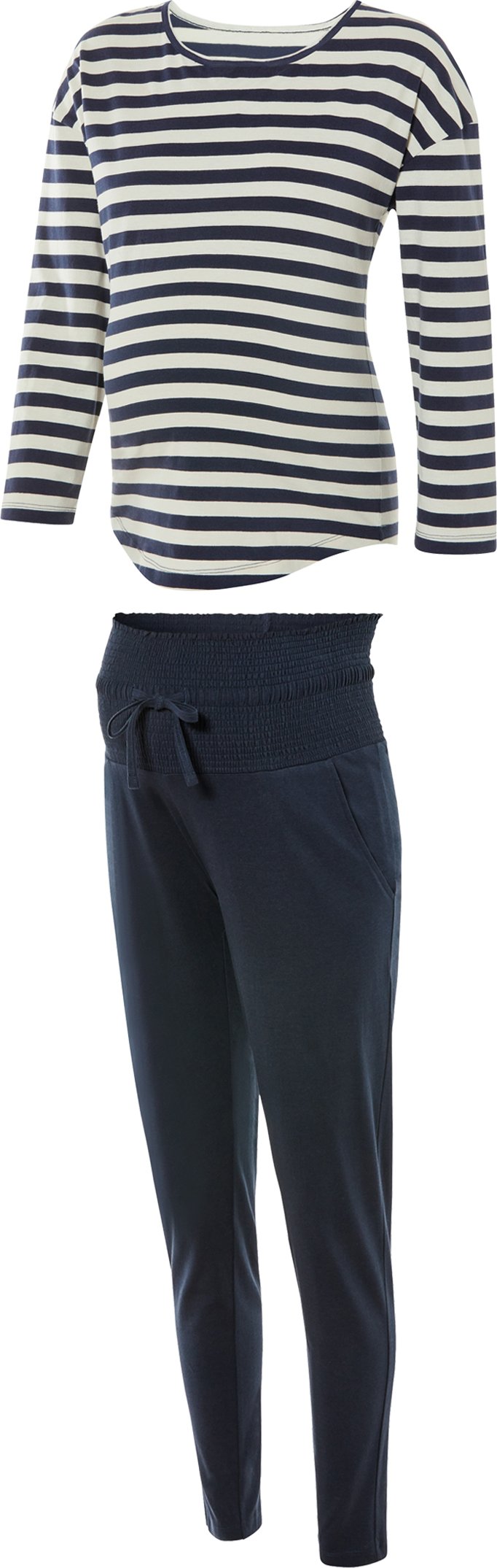 esmara® Damen Pyjama lang Umstand (XS(32/34), Streifen/dunkelblau)