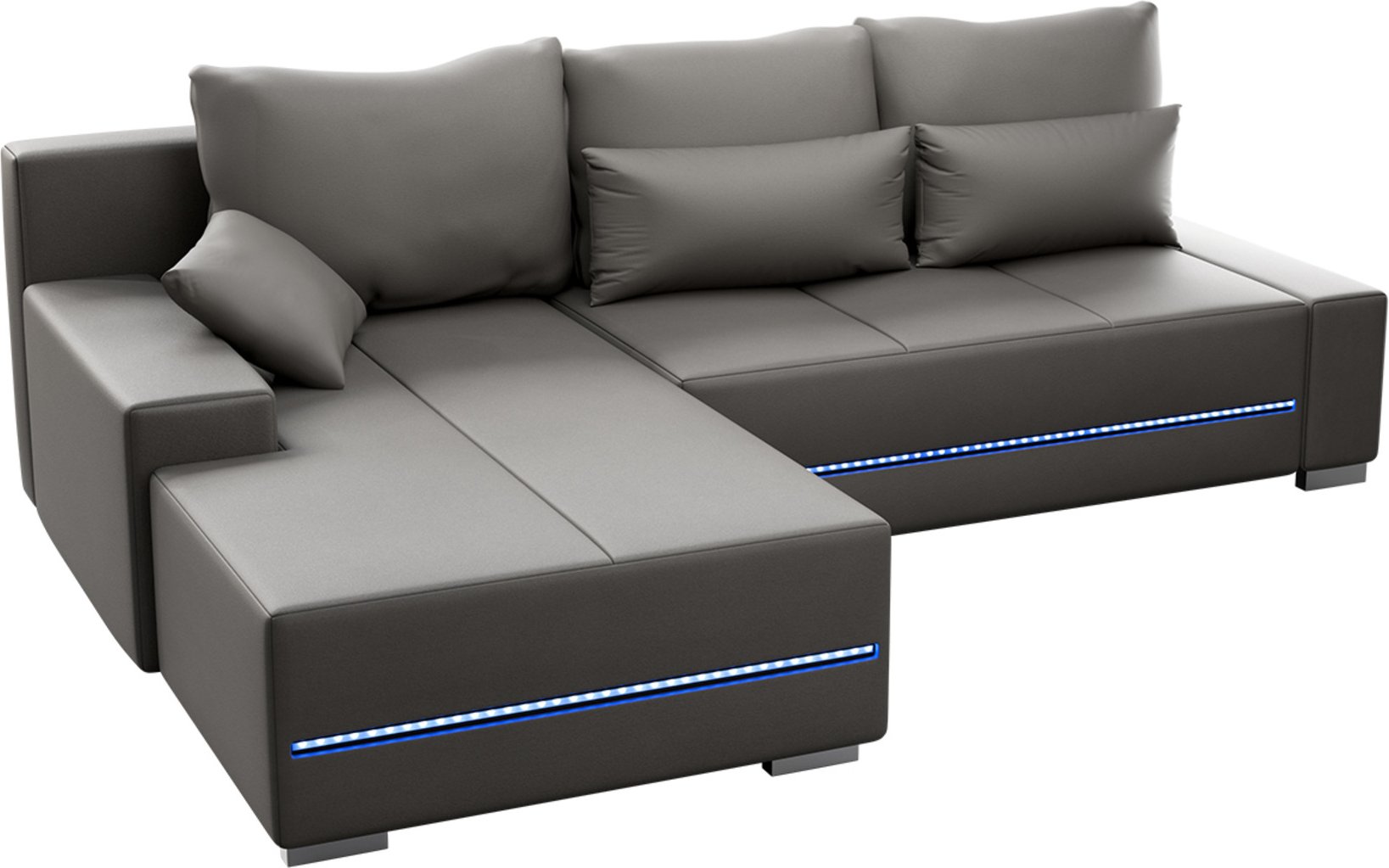 Juskys Davos Sofa LED mit Ottomane Schlaffunktion (Links, Hellgrau)
