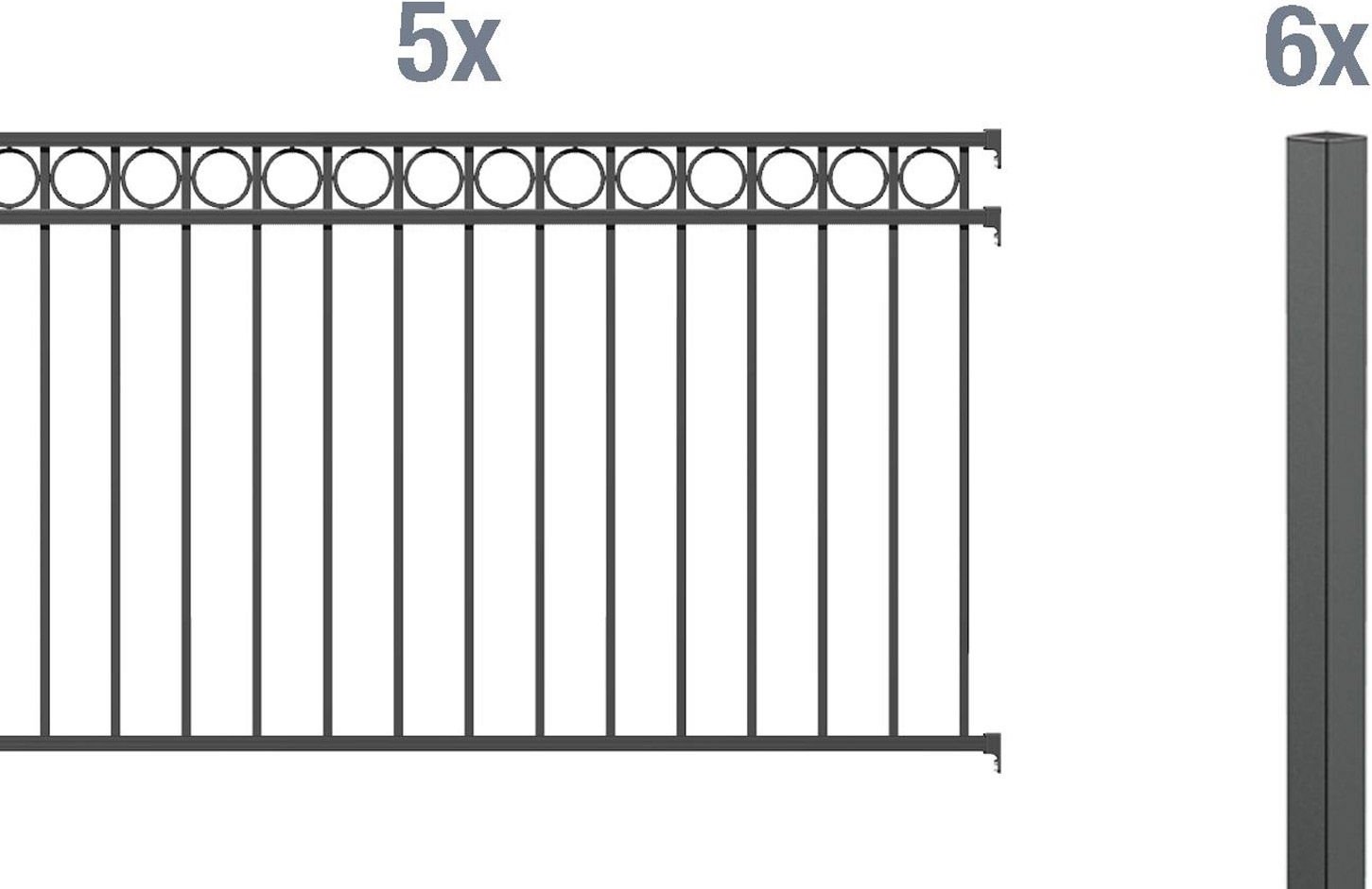 ALBERTS Zaun-Grundset Circle, zum Einbetonieren (Anthrazit, 100 cm)