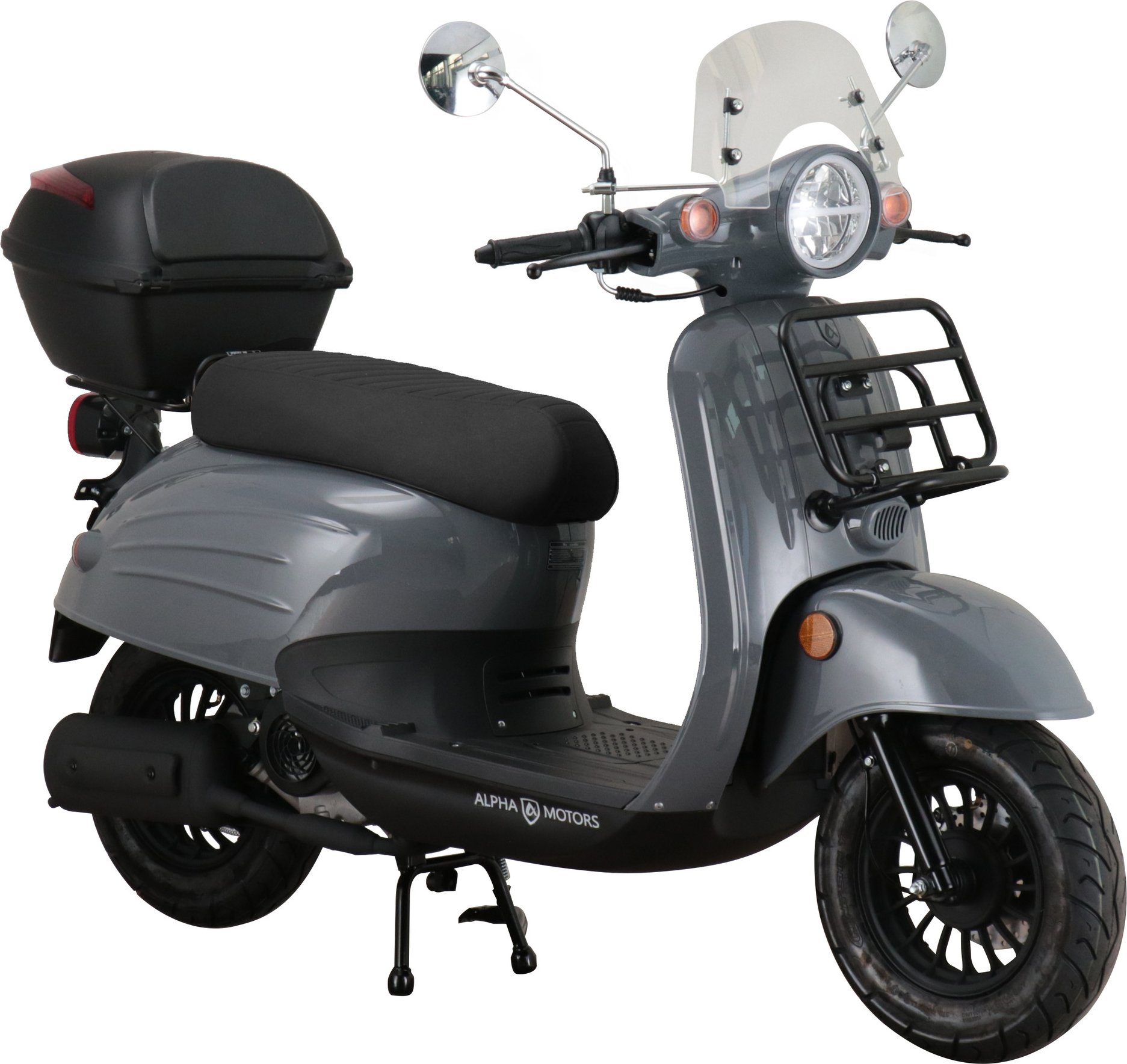 Alpha Motors Motorroller Adria 50 ccm EURO 5 inkl. Windschild und Topcase (Grau, 45 km/h)