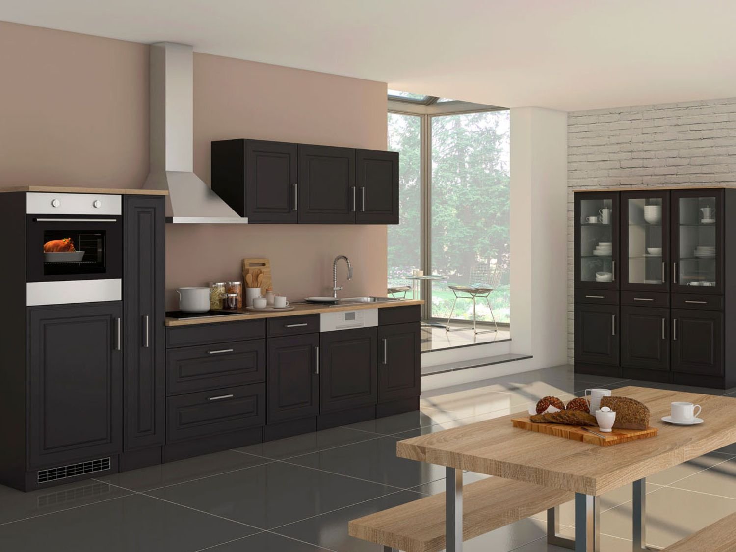 HELD Küchenzeile Rom 290/300/330cm (Breite 330 cm, grafit/eiche sonoma)