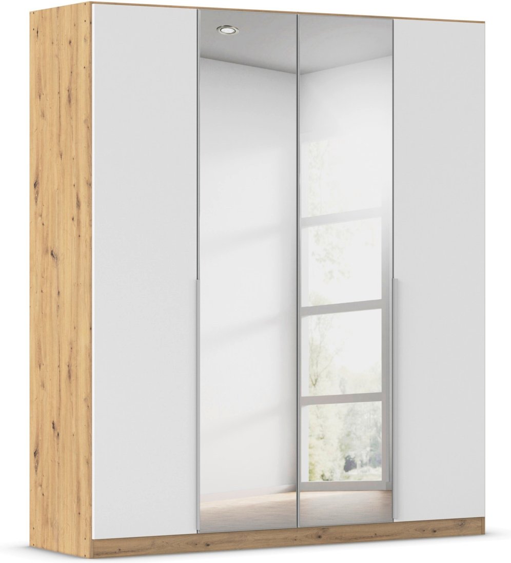 rauch ORANGE Drehtürenschrank Alabama mit Spiegel (Classic-Zubehör, Weiß/Eiche Artisan, Griffe Alu, 181 x 210 cm)