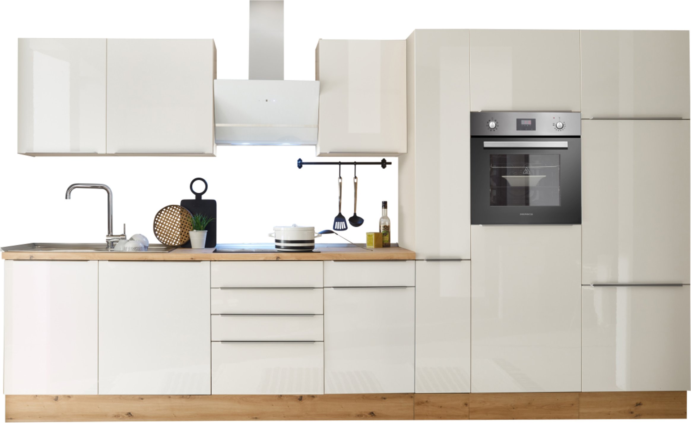 Respekta Marleen Küchenblock (Backofen, KühlKombi, Weiß, 370 cm)