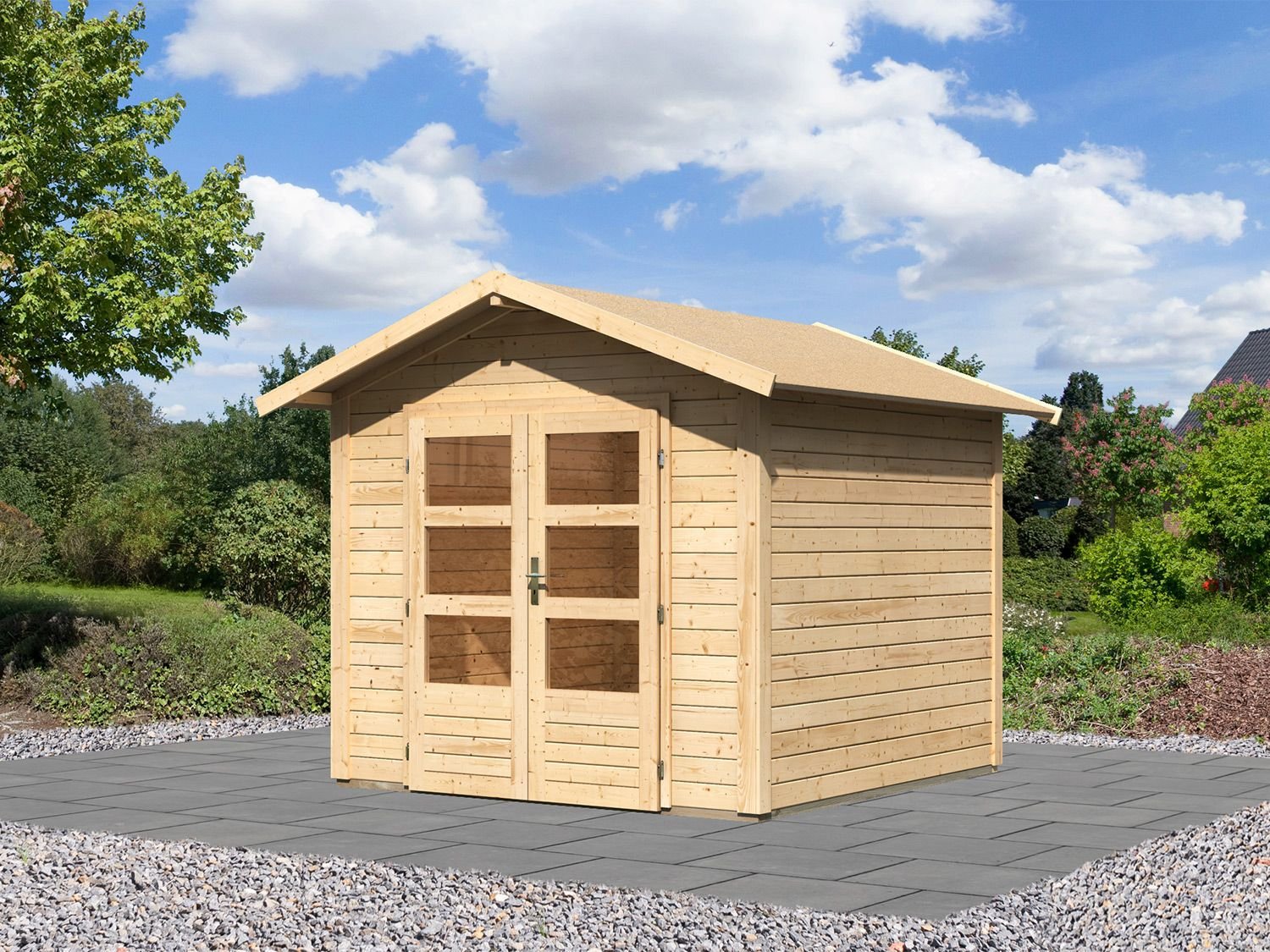 Karibu Carlos Satteldach Gartenhaus (ohne Boden, naturbelassen, B 244 x H 230 x T 244)