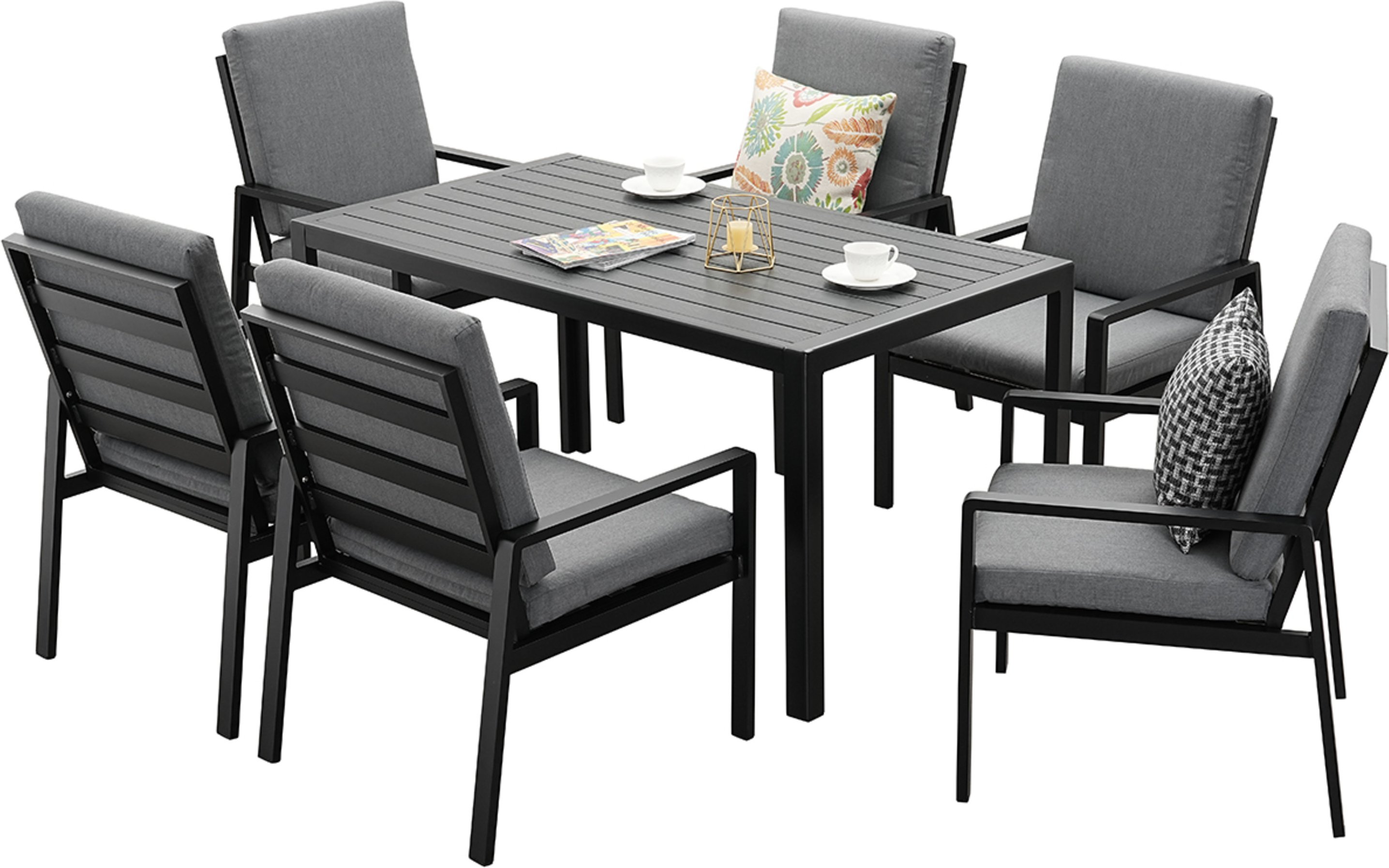 MeXo Gartenmöbel »Dining Set Levante«, inkl Polster (6-Sitzer, Schwarz / Dunkelgrau)