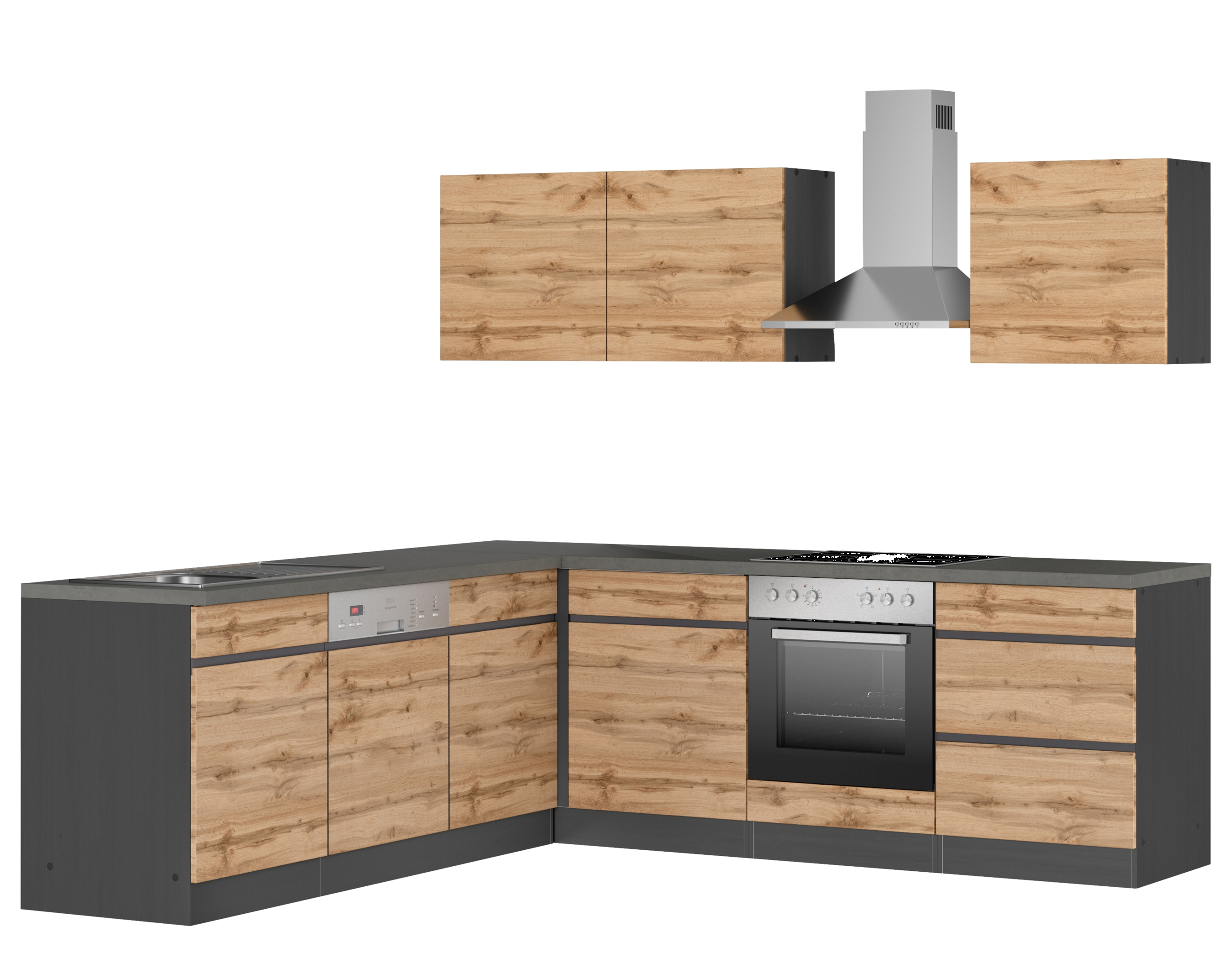 HELD Berlin Küchenzeile (Breite 240/240 cm, grafit/ wotaneiche)