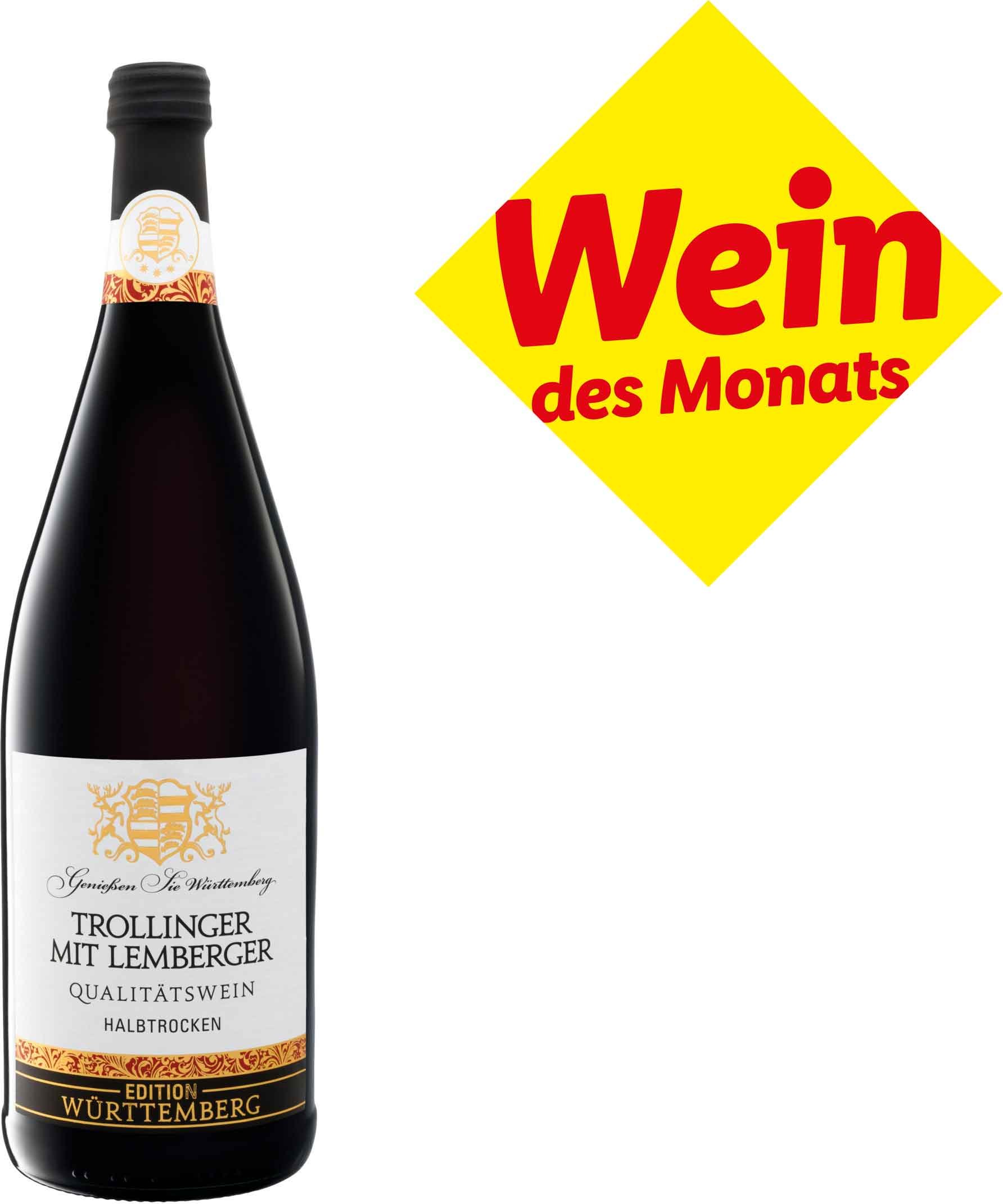 Trollinger mit Lemberger Edition Württemberg QbA feinherb, Literflasche, Rotwein 2023