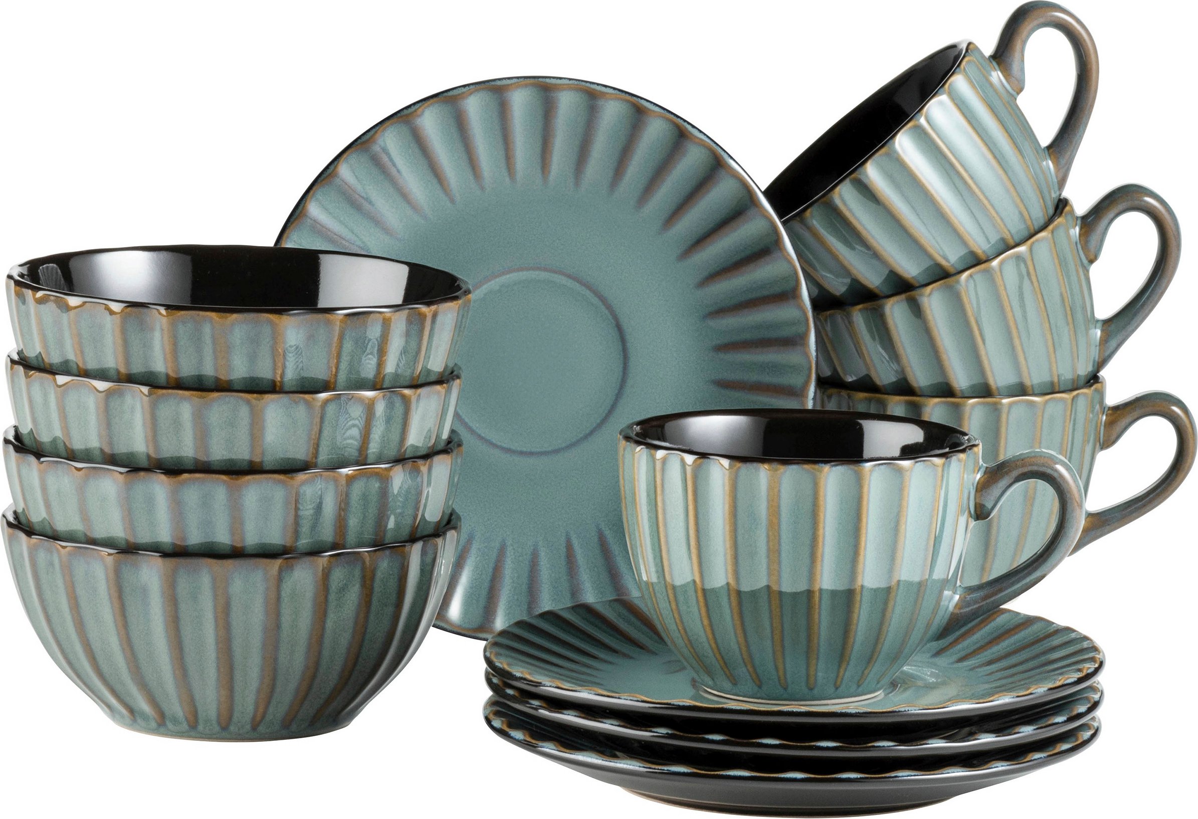 MÄSER Serie Confino, Frühstücksset 12 tlg (Petrol / Braun)