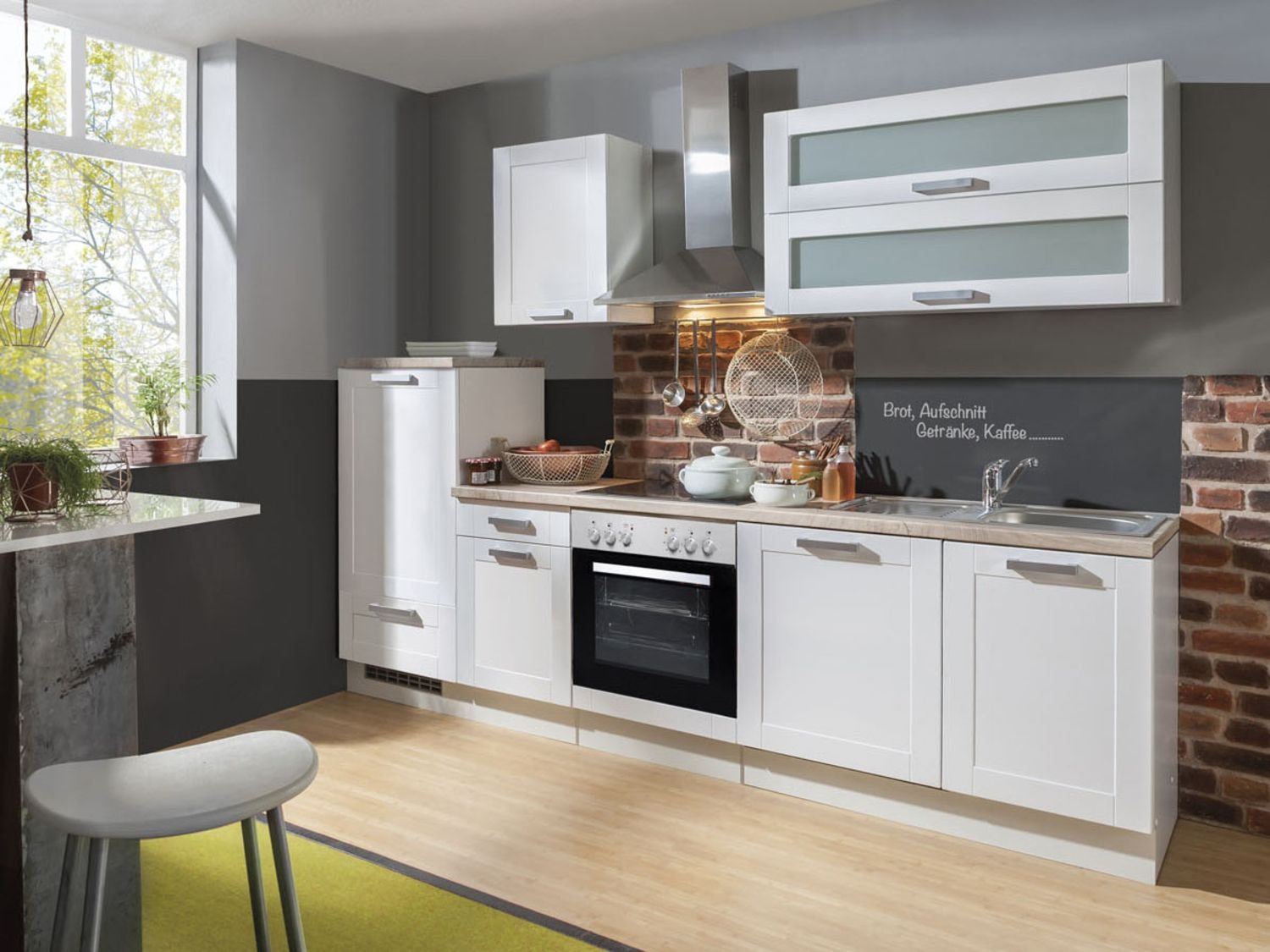 Menke Küchenblock Premium 270/280/300/310cm (mit Geschirrspüler, 280 cm / Landhaus weiss, Frei Bordsteinkante)