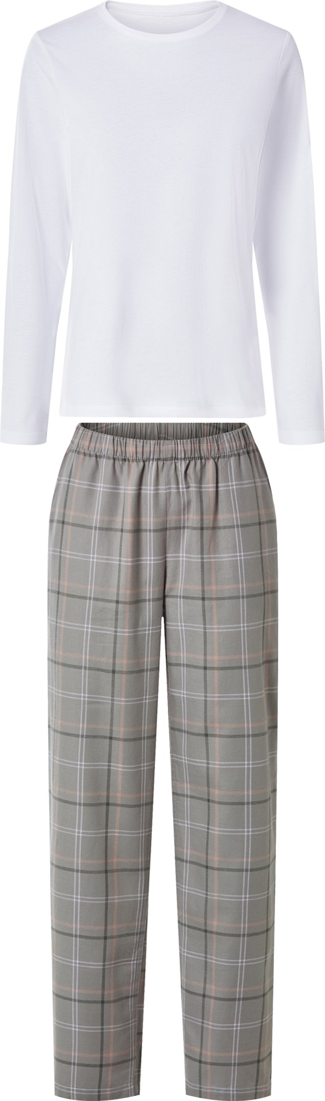 esmara® Damen Pyjama lang/lang (Weiß/Grau, S(36/38))