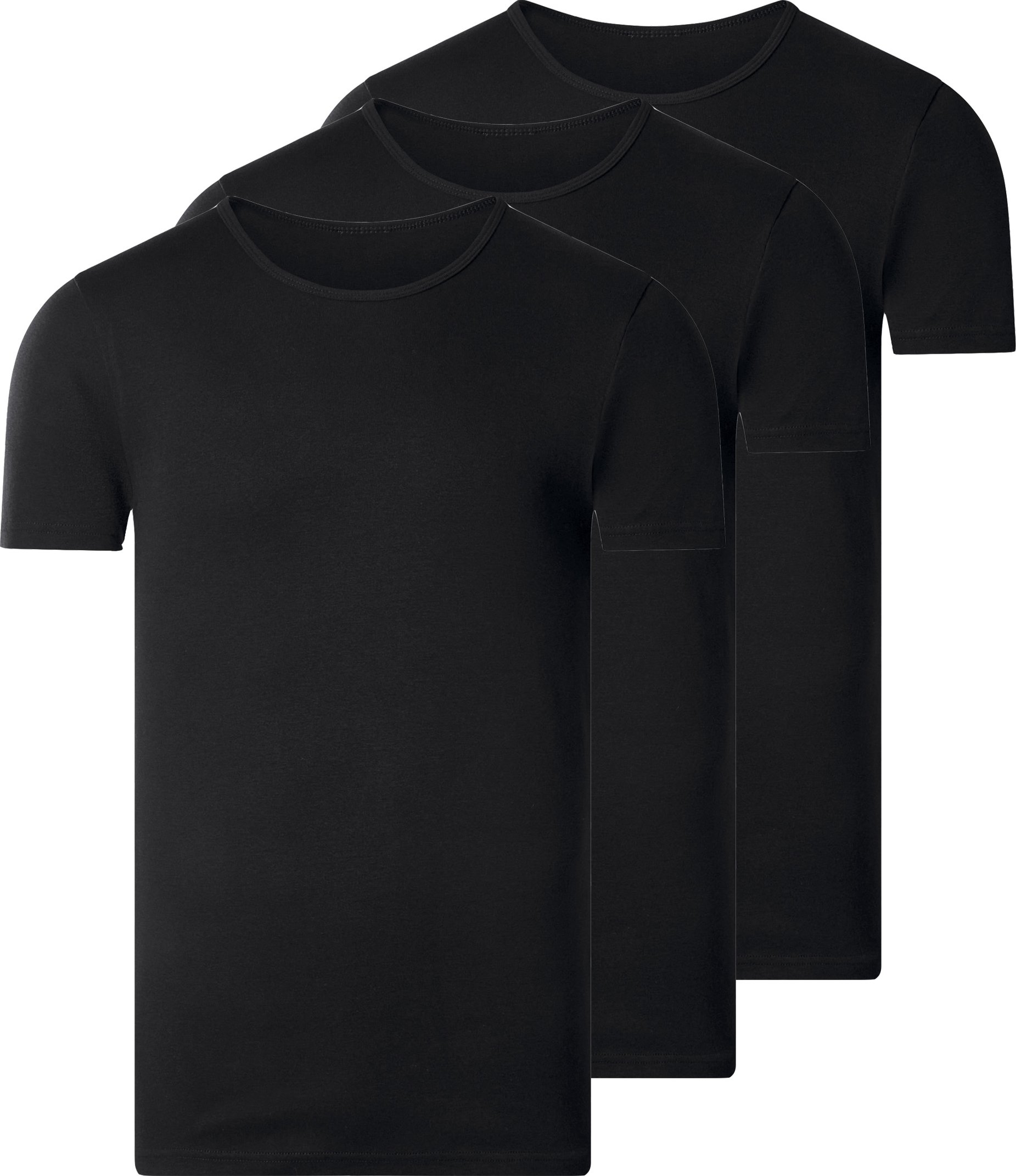 esmara Men Herren Unterziehshirt Feinripp, 3 Stück (runder Kragen, Schwarz, 5/M)