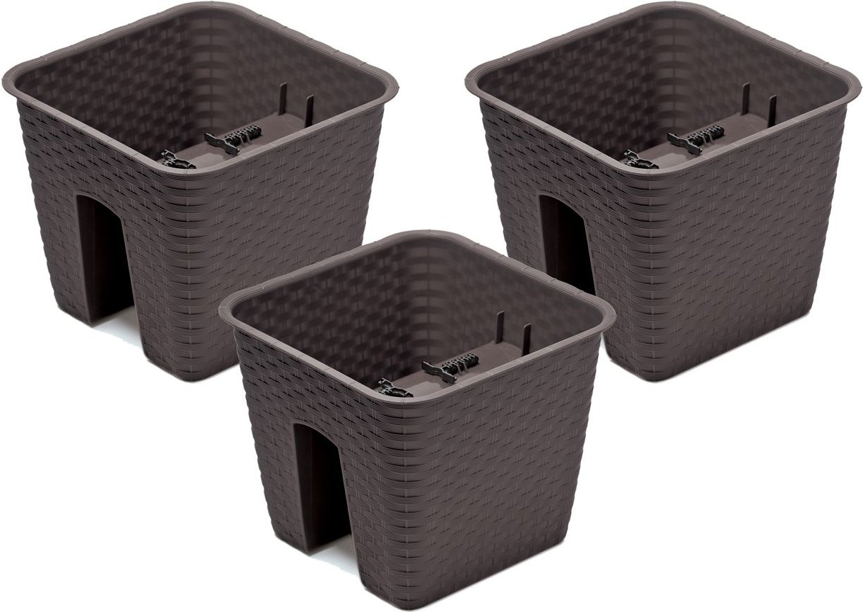 Prosperplast Geländertopf Ratolla Railing 3-er Set (Quadratisch, Braun, 272x272x225 mm)