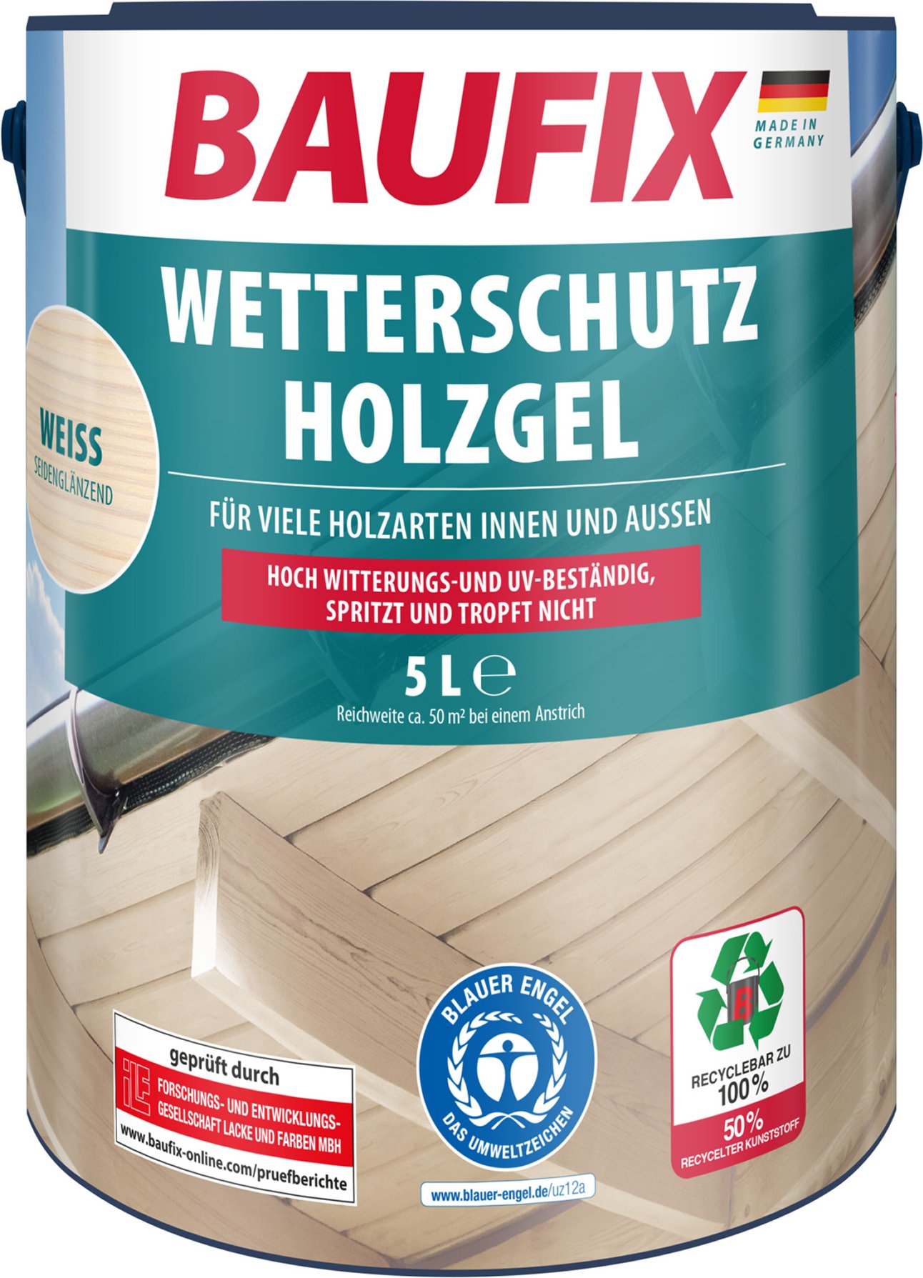 BAUFIX Wetterschutz-Holzgel, 5 Liter (Weiß)