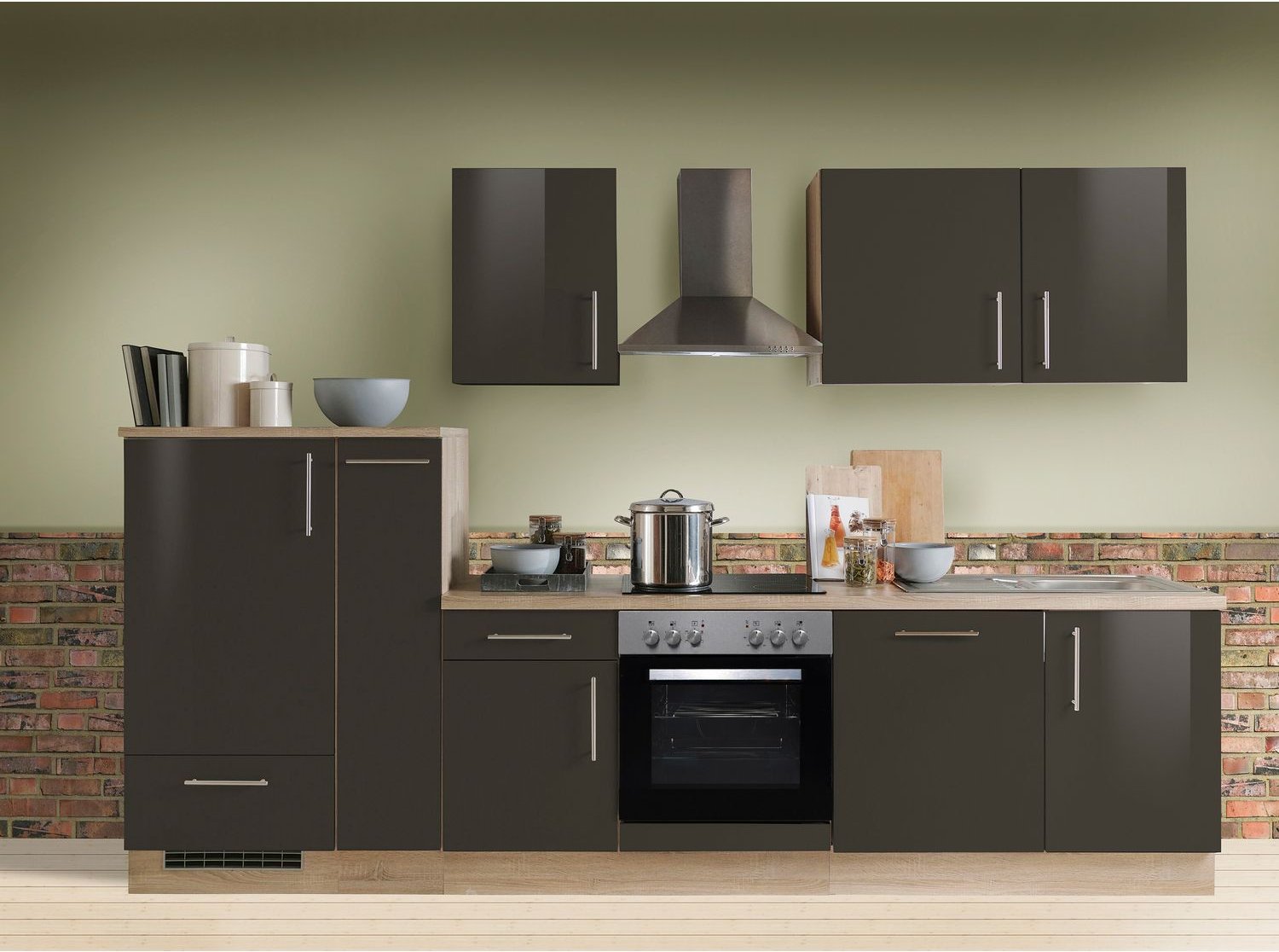 Menke Küchenblock Premium 270/280/300/310cm (mit Geschirrspüler, 300 cm / Lava, Frei Bordsteinkante)