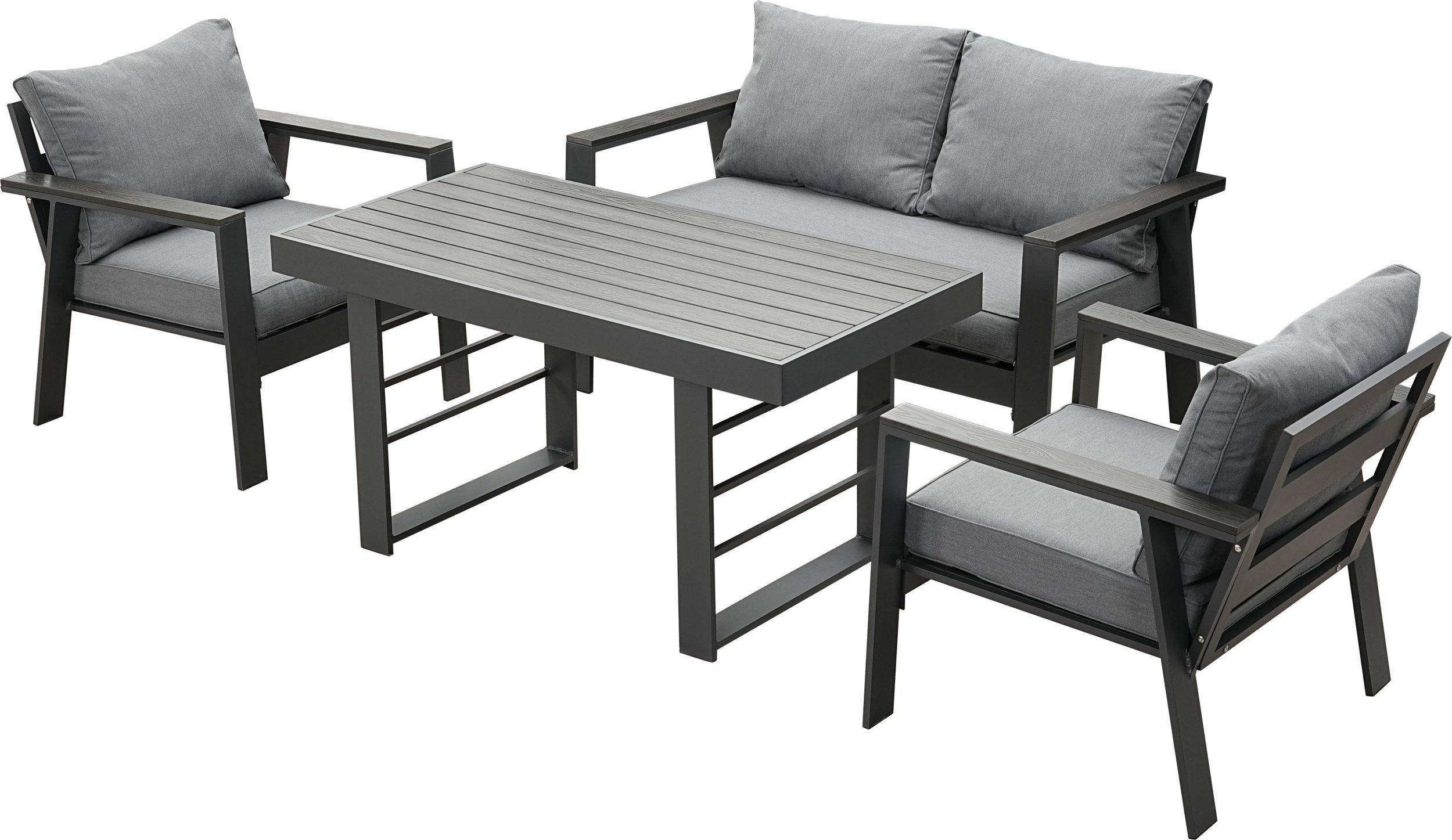 MeXo Gartenmöbel Lounge-Set »Neapel«, inkl. Polster (4-Sitzer / Esstisch, Grau / Dunkelgrau)