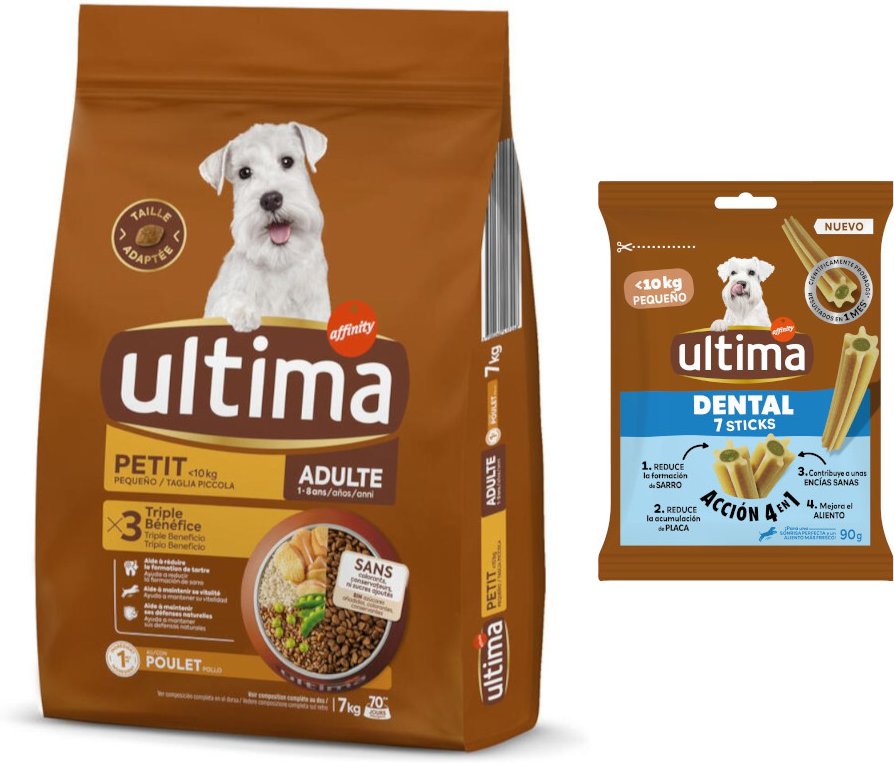 Ultima Mini Trockenfutter + 90 g Dental Sticks Mini gratis! - 7 kg Adult Huhn