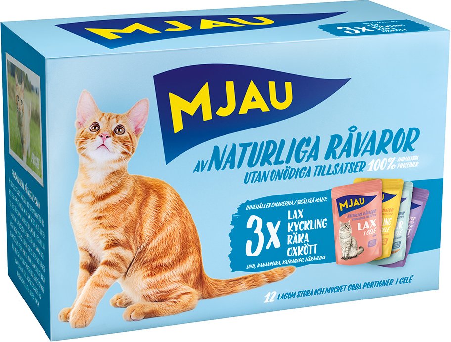 Mjau Cat Pouch 12 x 85 g - Mixpaket Fisch & Fleisch Menü in Gelee (4 Sorten)