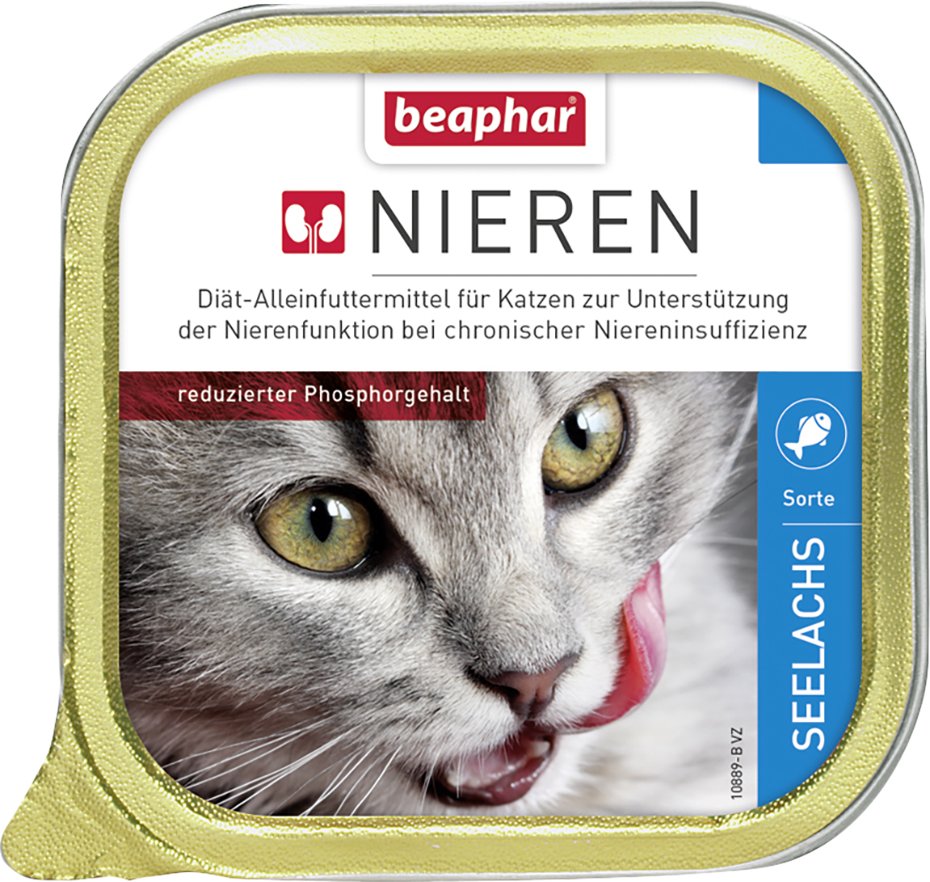 Sparpaket beaphar Nieren-Diät 24 x 100 g - Mixpaket 4 (Seelachs & Ente)