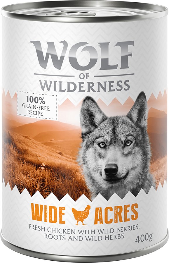 Sparpaket Wolf of Wilderness Adult - Single Protein 24 x 400 g / 800 g 24 x 400 g:  Wide Acres - Huhn