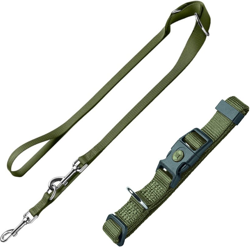 HUNTER Set: Halsband London + Führleine London, olivgrün - Vario Basic Größe M + Leine 200 cm / 10 mm