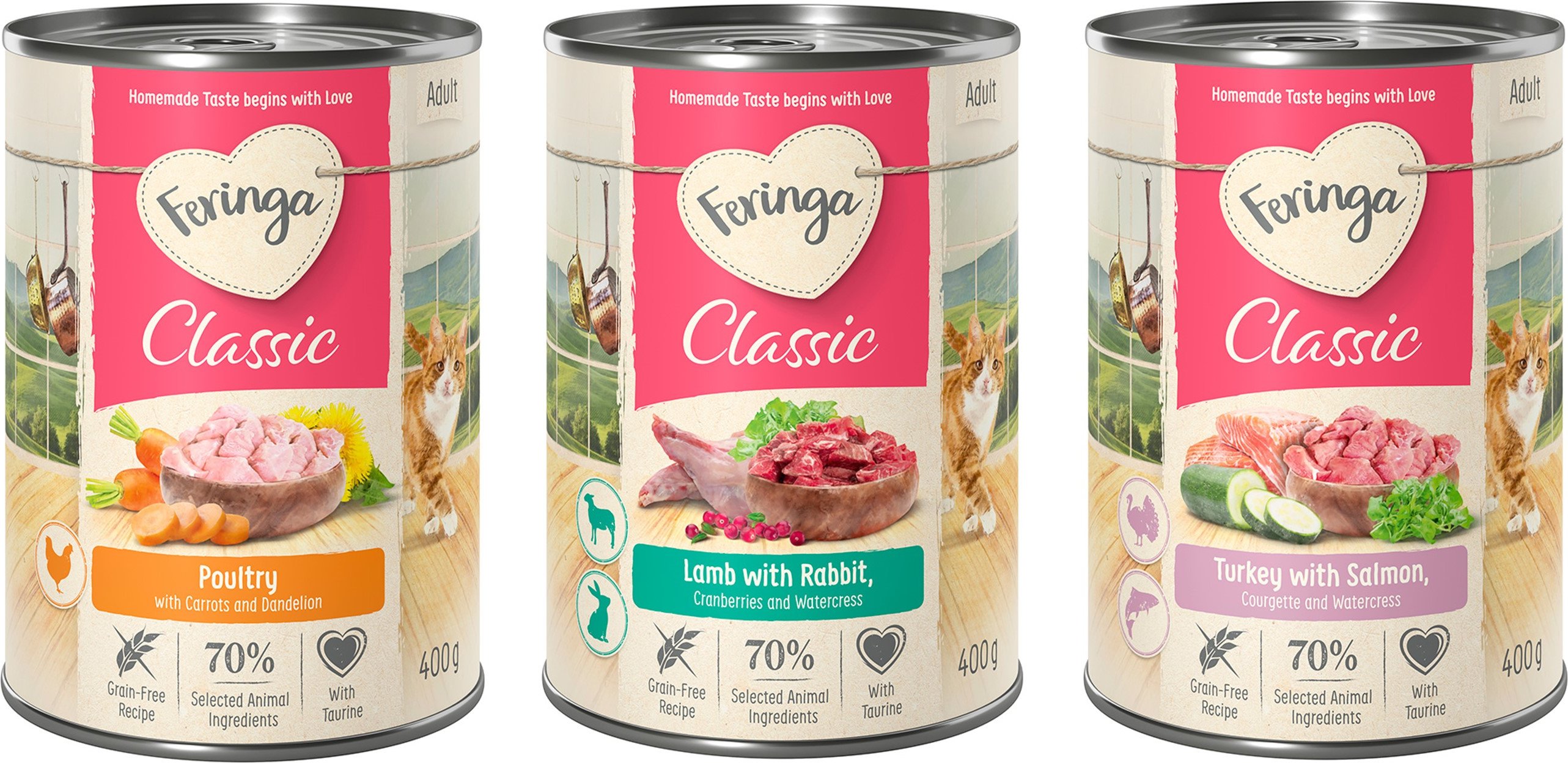 Feringa Classic Meat Menü 6 x 400 g Mixpaket 4 (Geflügel, Lamm & Kaninchen, Lachs & Truthahn)