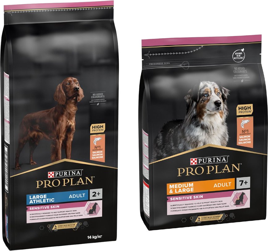 14 kg PURINA PRO PLAN Adult + 3 kg Extra-Packung gratis! - 14 kg Large Athletic Sensitive Skin Lachs + 3 kg Medium & Lar...