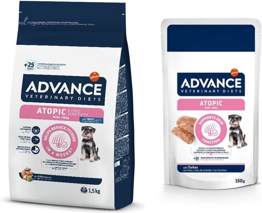 Advance Veterinary Diets Mini + 8 x 150 g passendes Nassfutter zum Sonderpreis! - 1,5 kg Atopic