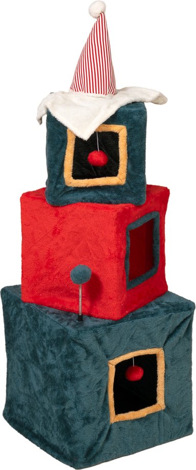 TIAKI Weihnachtlicher Geschenketurm für Katzen - grün / rot