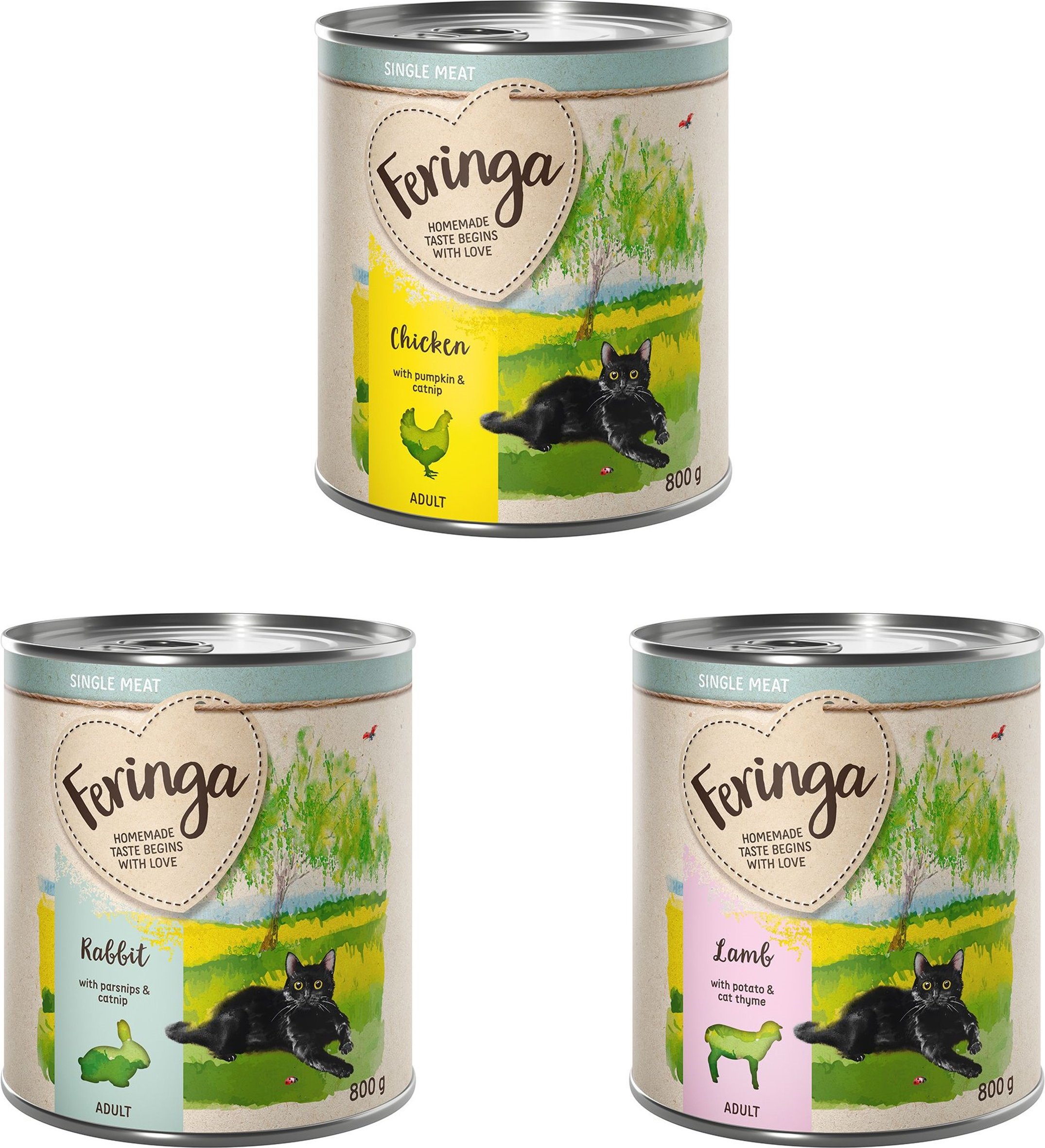 Feringa Single Meat Menü 6 x 800 g - Mixpaket 1 (Huhn, Kaninchen, Lamm)