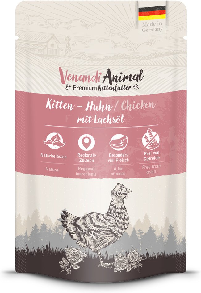 Sparpaket Venandi Animal Kitten 24 x 125 g - Huhn mit Lachsöl
