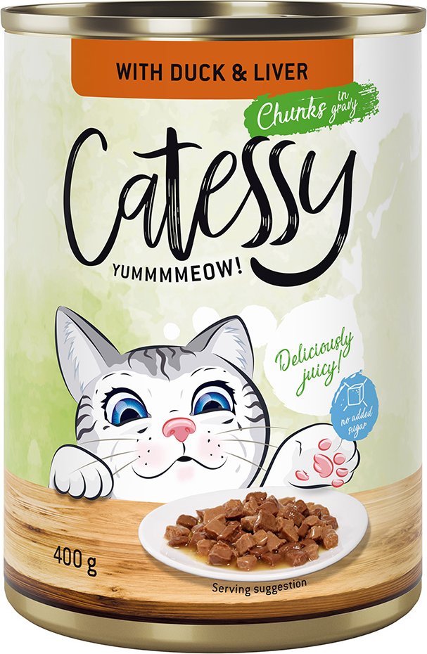 Thumbnail - Sparpaket Catessy Häppchen in Sauce oder Gelee 48 x 400 g - mit Ente und Leber in Sauce
