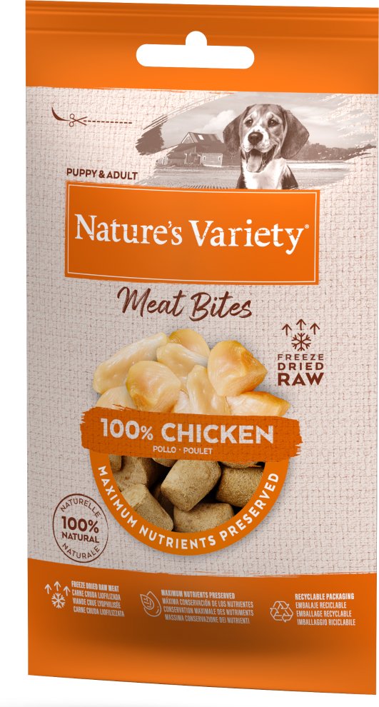 Nature's Variety Gefriergetrocknete Fleischhappen für Hunde - Huhn 20 x 20 g