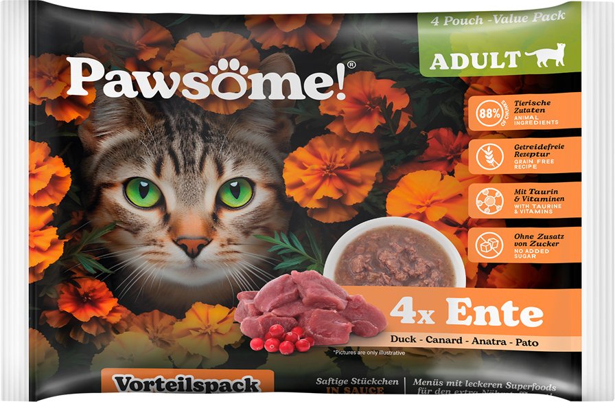 Pawsome Adult Cat 4 x 85 g - Ente