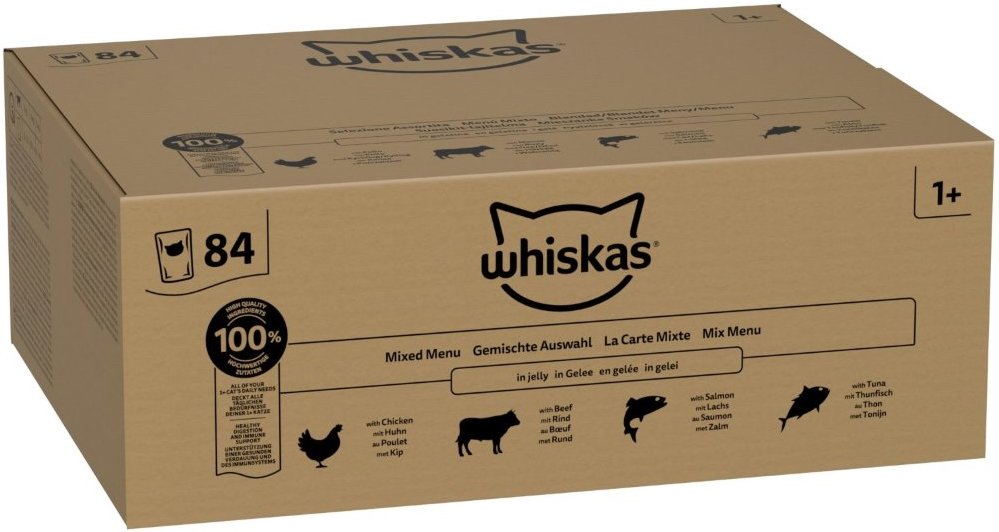 Whiskas 1+ Adult Beutel 84 x 85 g - Gemischtes Menü in Gelee